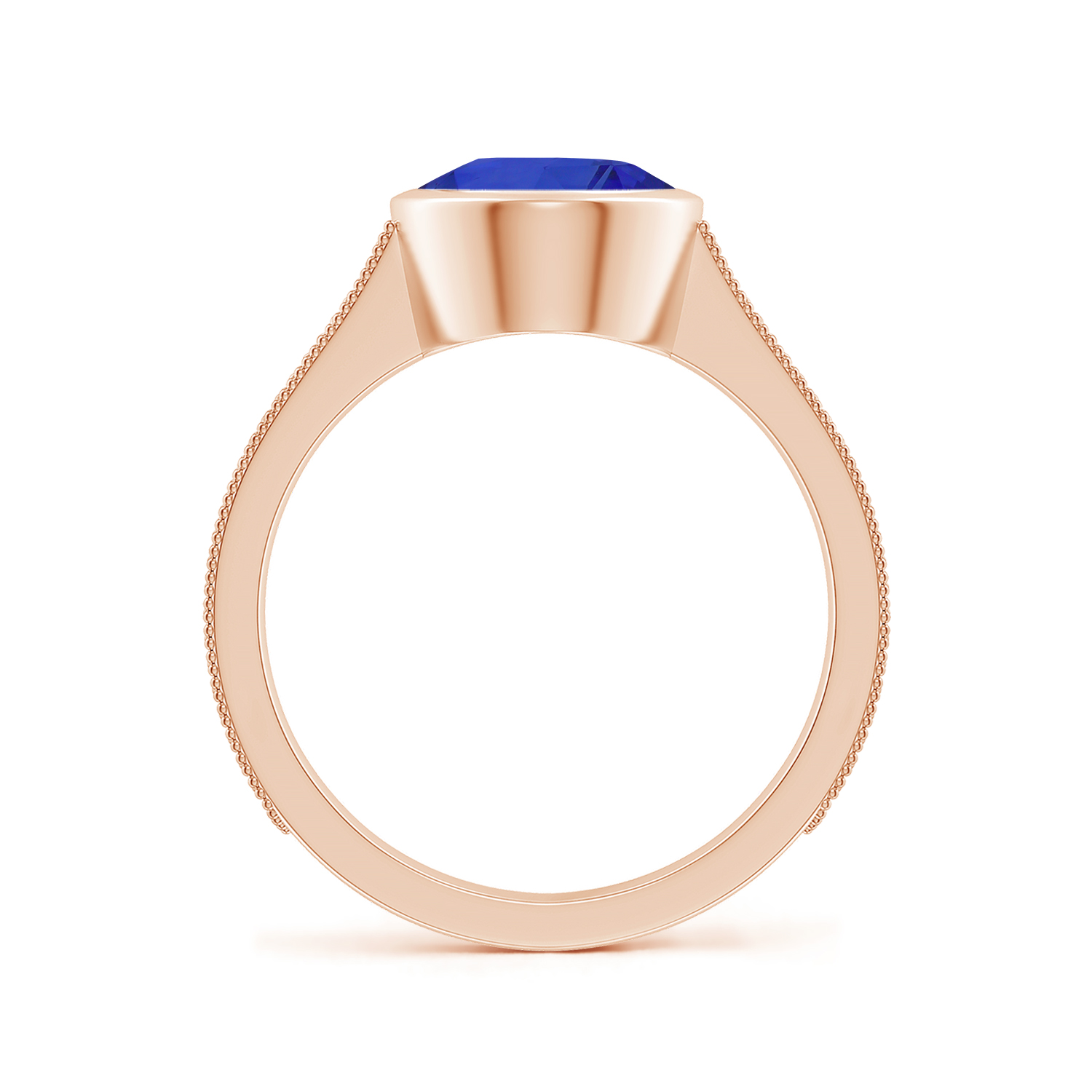 Peg-Set Oval Blue Sapphire (Neelam) Feather Ring With Scrollwork