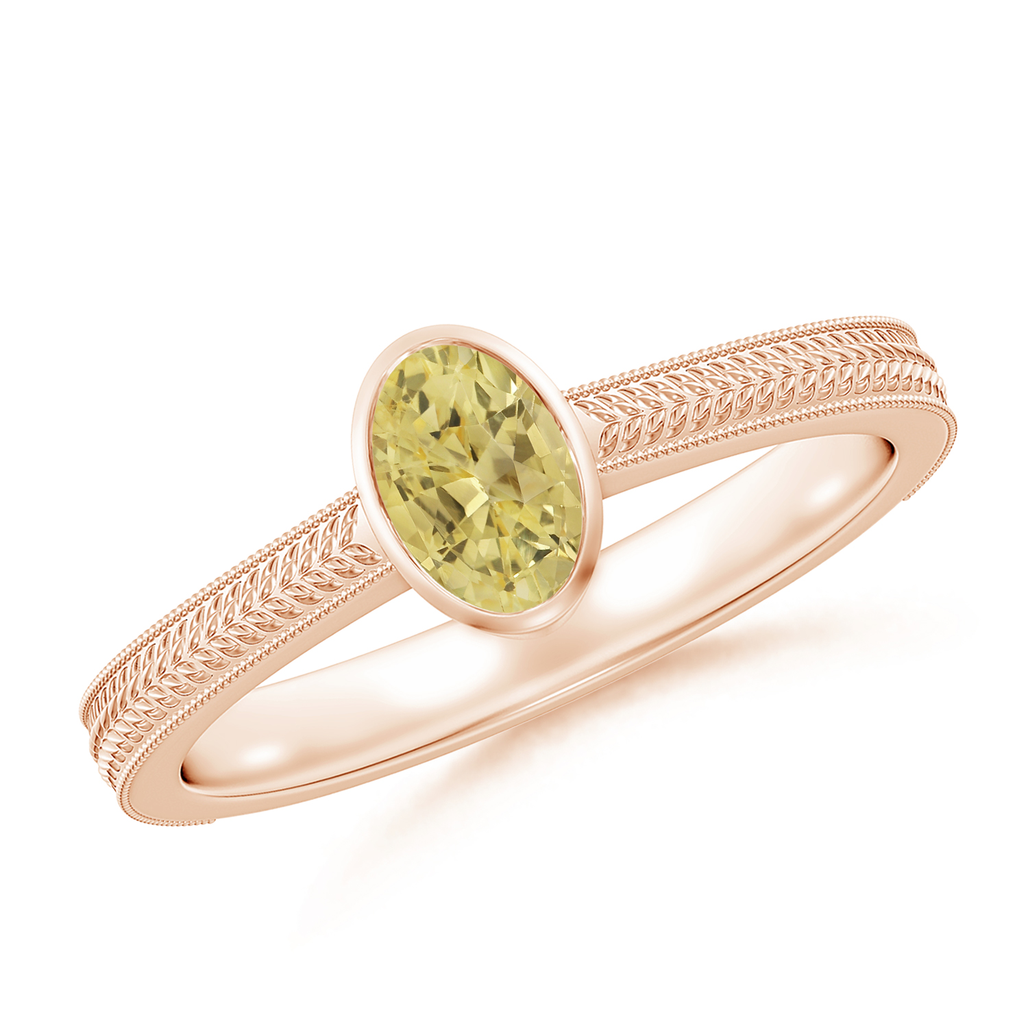 Peg-Set Oval Yellow Sapphire (Pukhraj) Feather Ring With Scrollwork