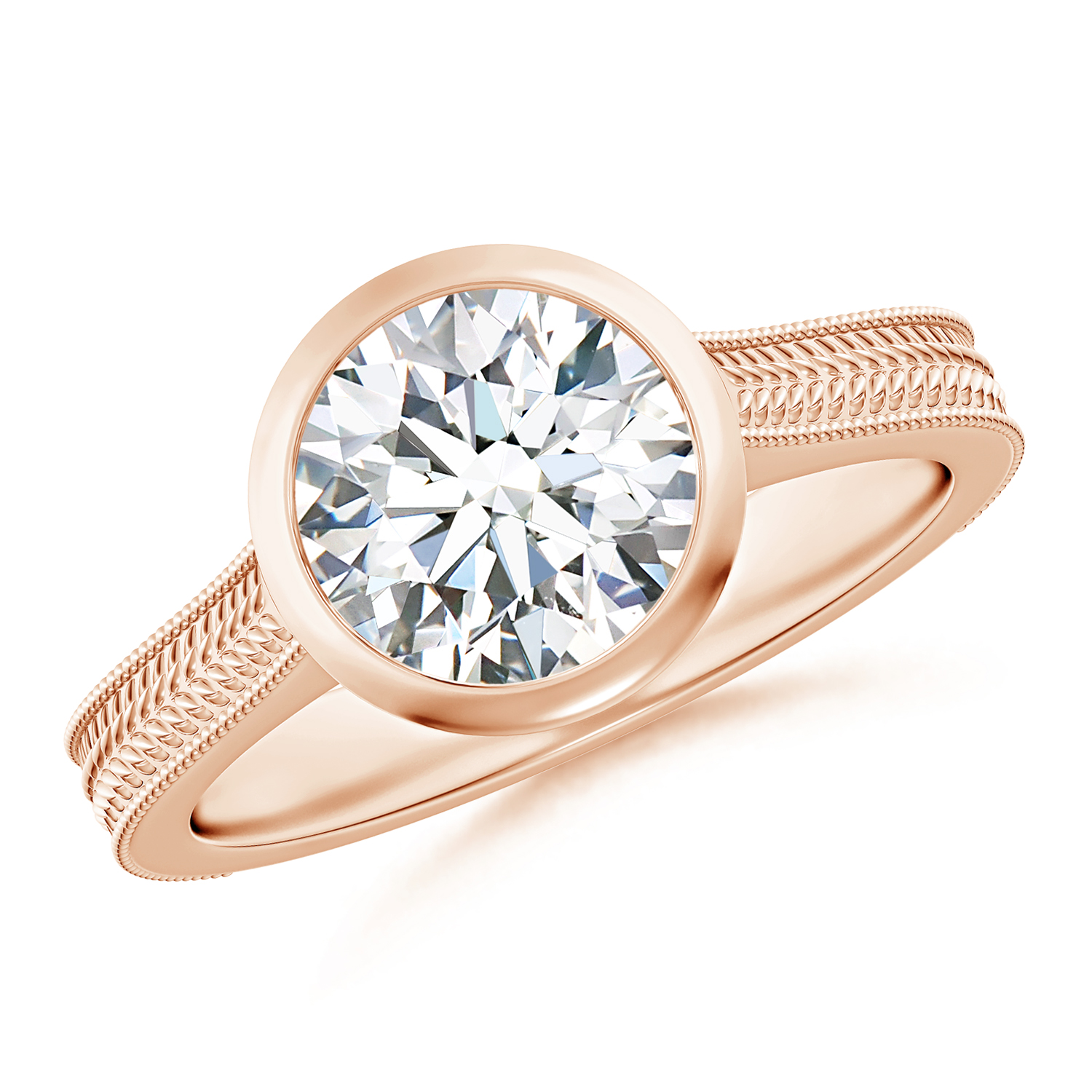 Peg-Set Round Diamond (Heera) Feather Ring With Scrollwork