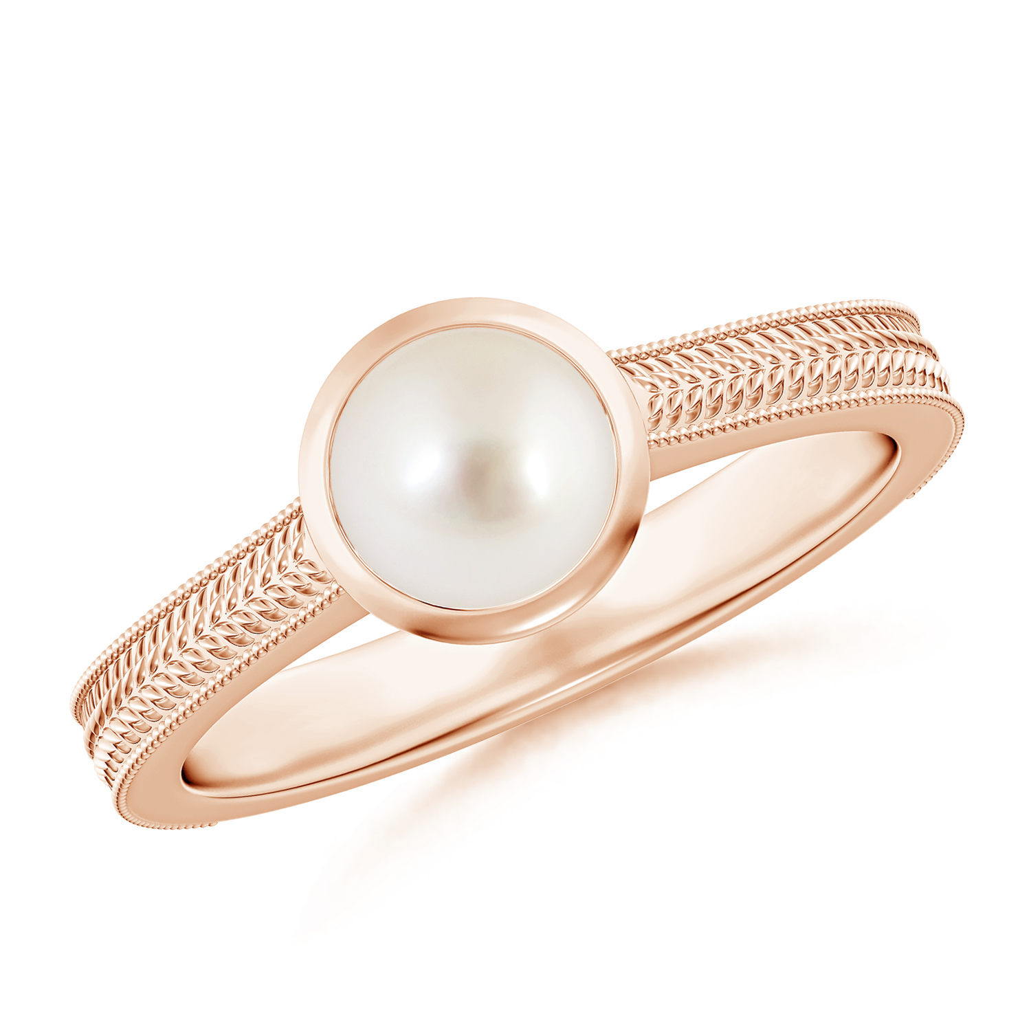Peg-Set Round Pearl (Moti) Feather Ring With Scrollwork