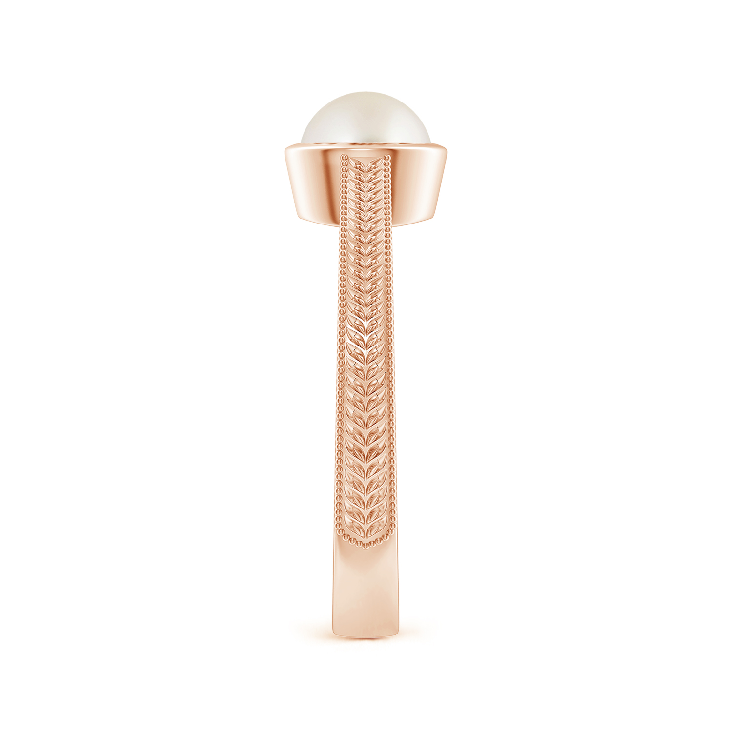 Peg-Set Round Pearl (Moti) Feather Ring With Scrollwork