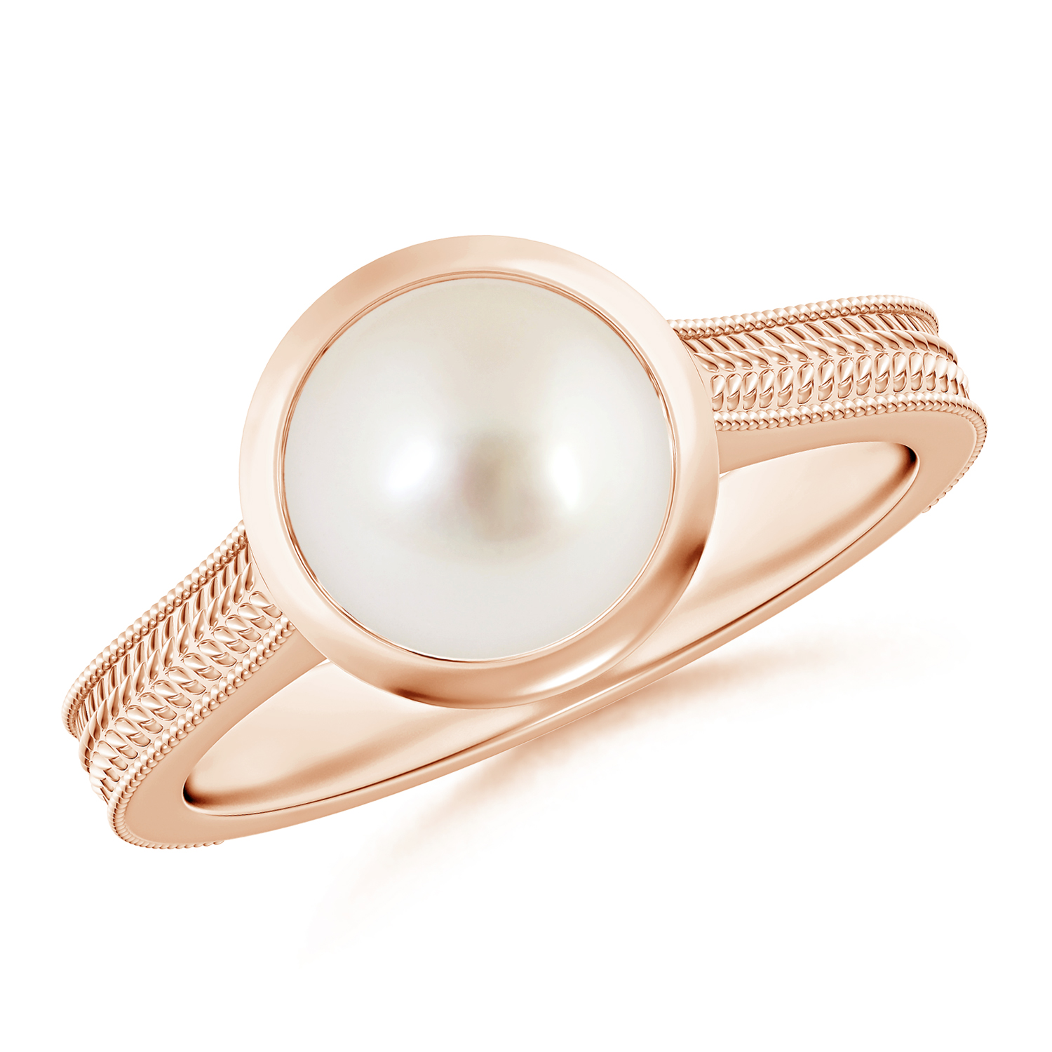 Peg-Set Round Pearl (Moti) Feather Ring With Scrollwork