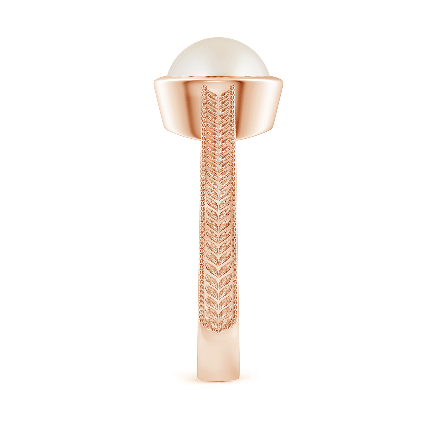 Peg-Set Round Pearl (Moti) Feather Ring With Scrollwork