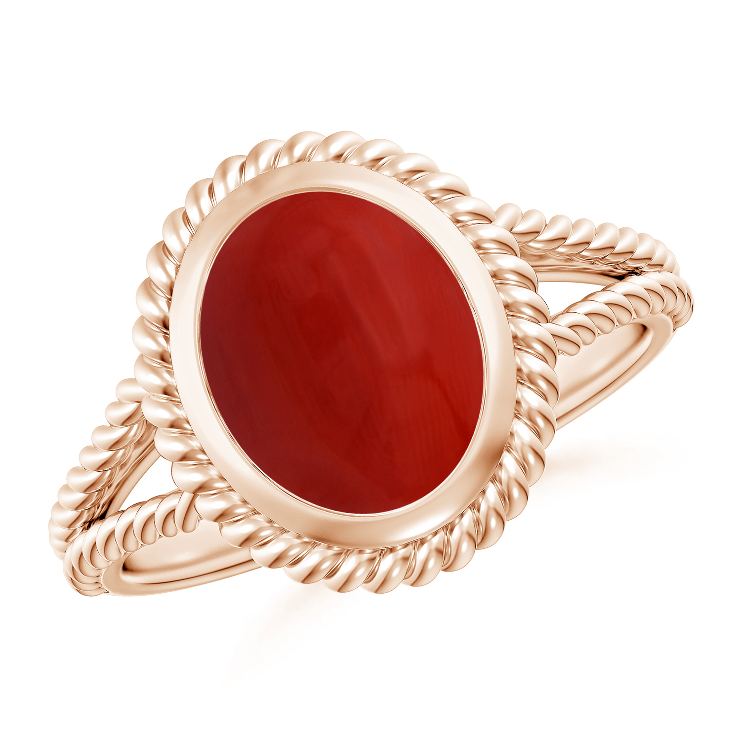  Oval Red Coral (Moonga) Twist Rope Split Shank Ring 