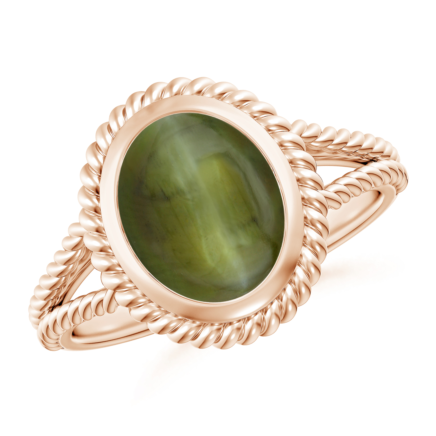  Oval Cat's Eye (Lehsunia) Twist Rope Split Shank Ring 