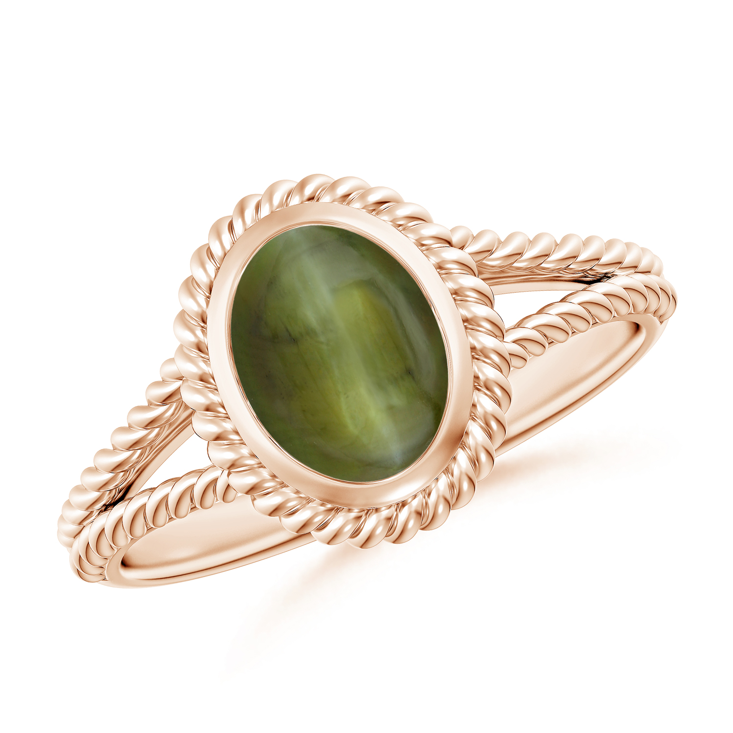 Oval Cat's Eye (Lehsunia) Twist Rope Split Shank Ring