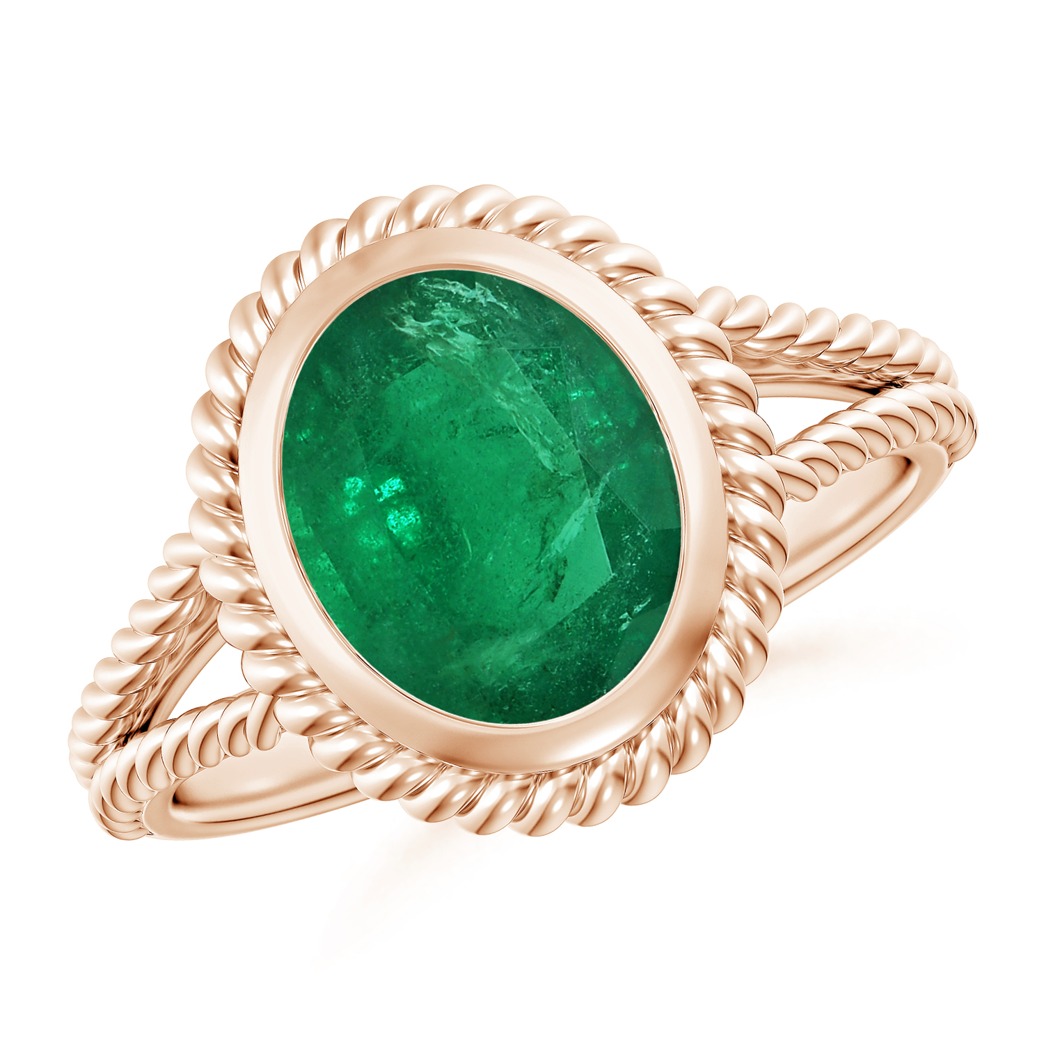  Oval Emerald (Panna) Twist Rope Split Shank Ring 