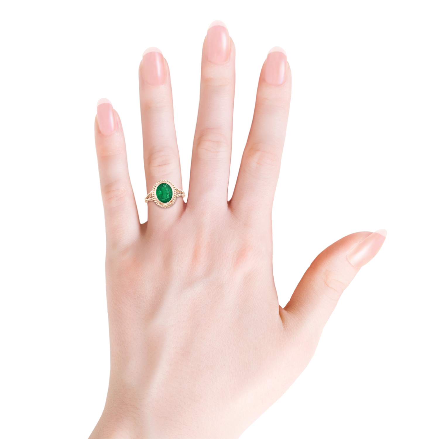  Oval Emerald (Panna) Twist Rope Split Shank Ring 