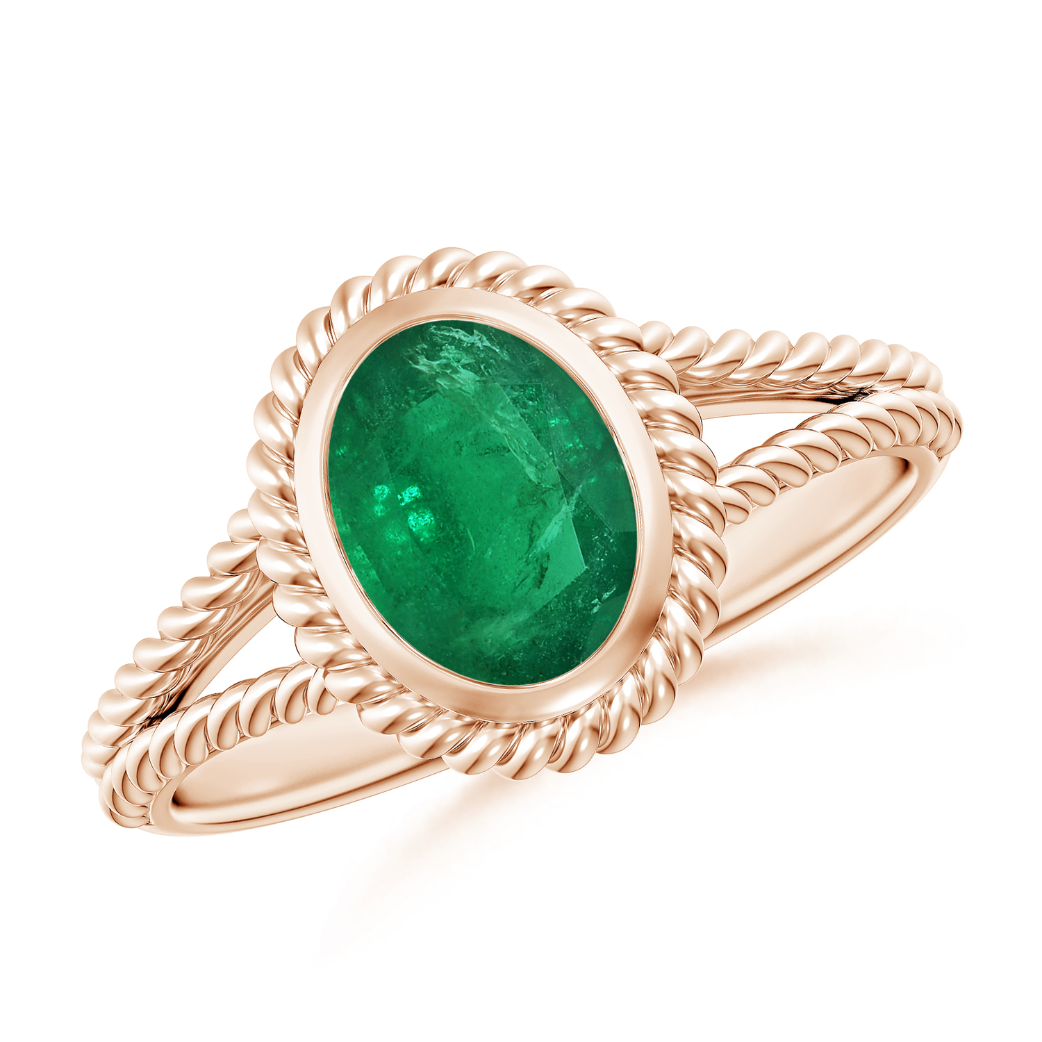 Oval Emerald (Panna) Twist Rope Split Shank Ring