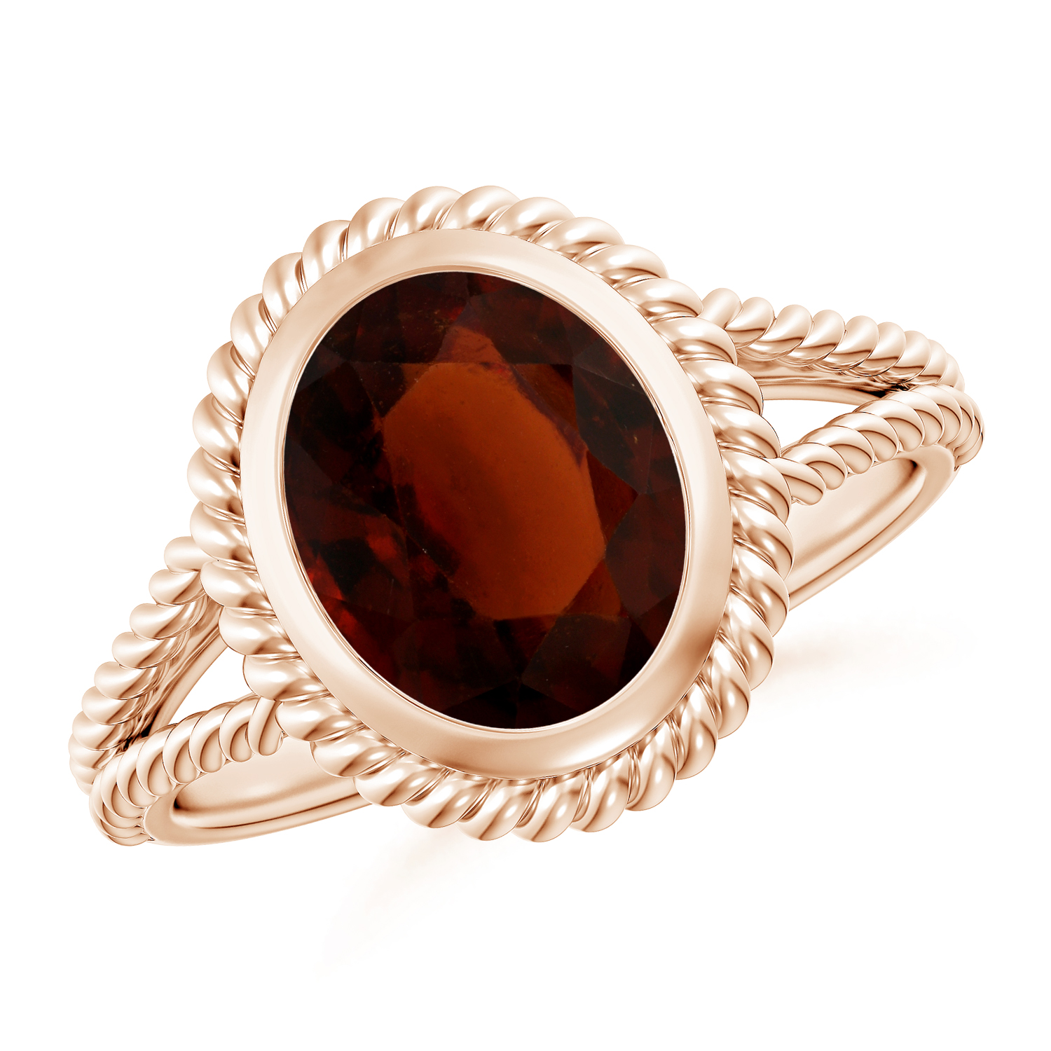  Oval Hessonite (Gomed) Twist Rope Split Shank Ring 