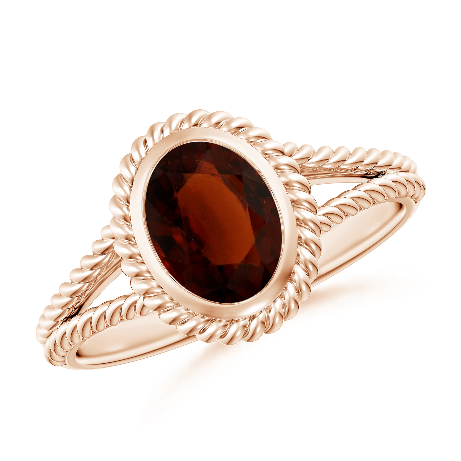 Oval Hessonite (Gomed) Twist Rope Split Shank Ring