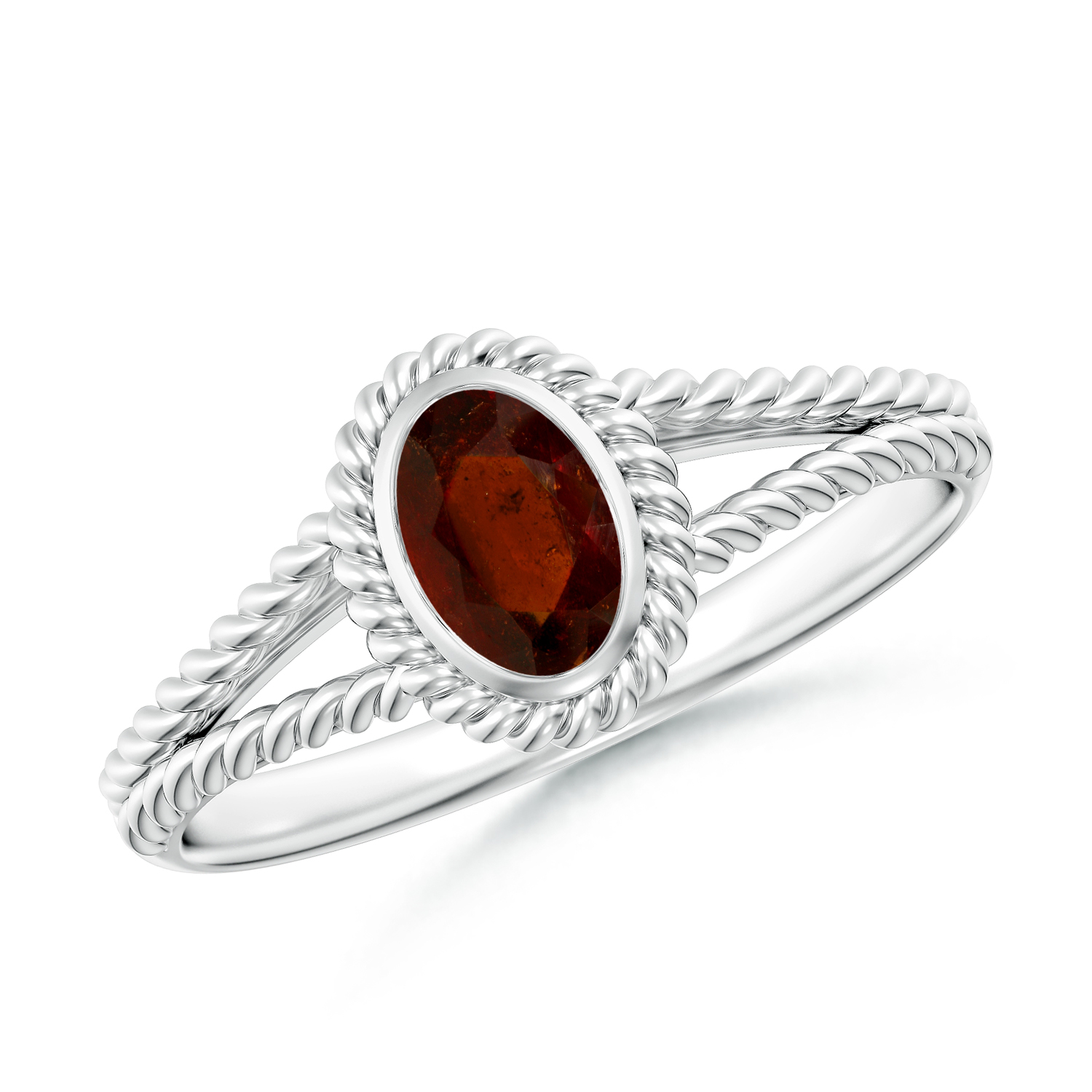 Oval Hessonite (Gomed) Twist Rope Split Shank Ring