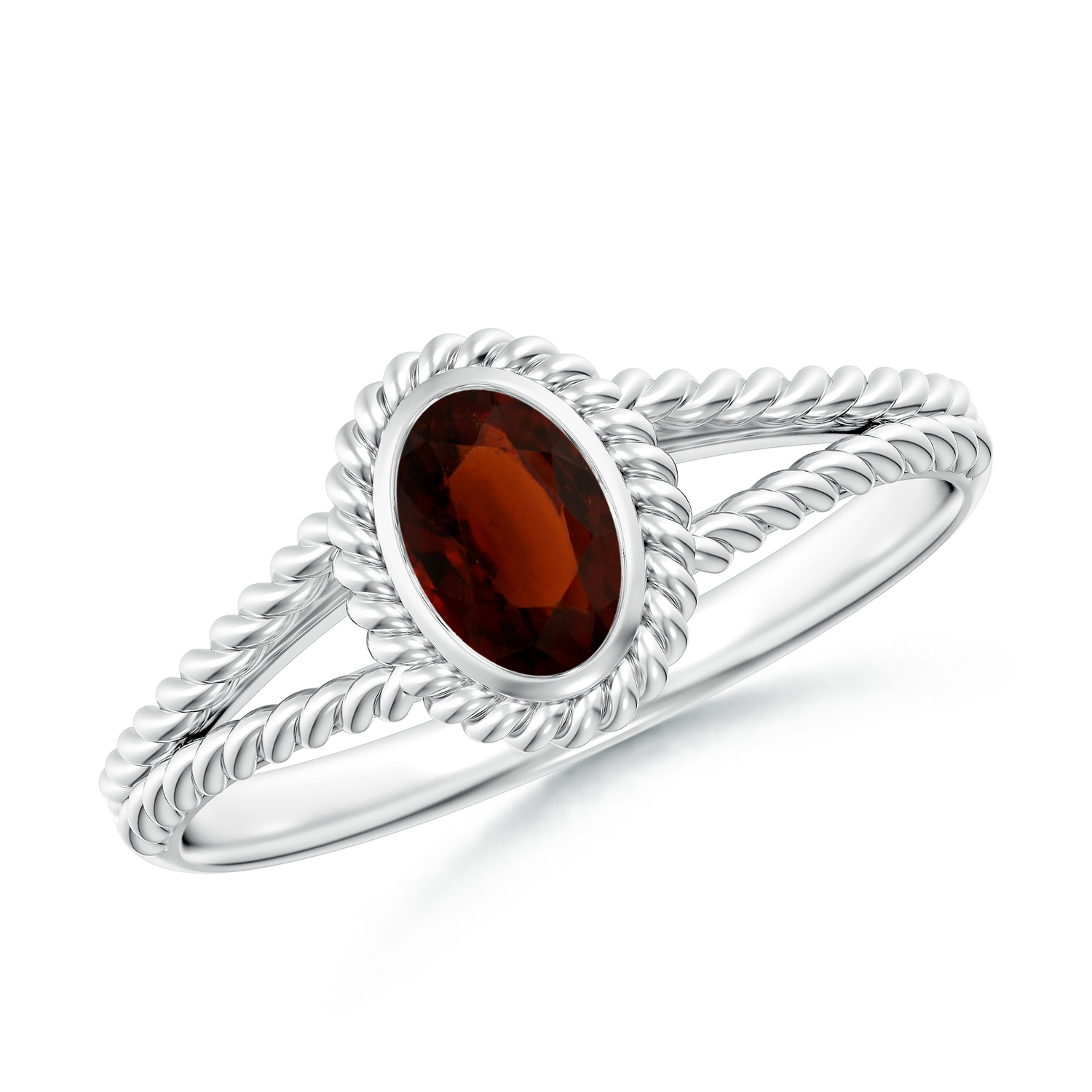 Oval Hessonite (Gomed) Twist Rope Split Shank Ring