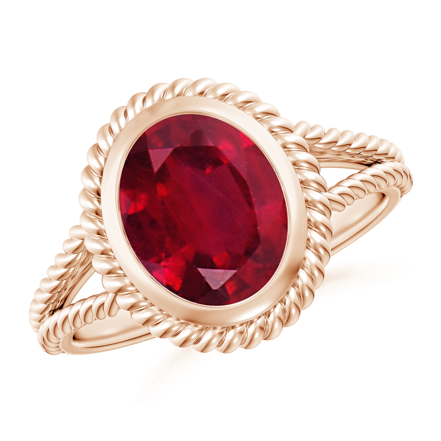  Oval Ruby (Manik) Twist Rope Split Shank Ring 