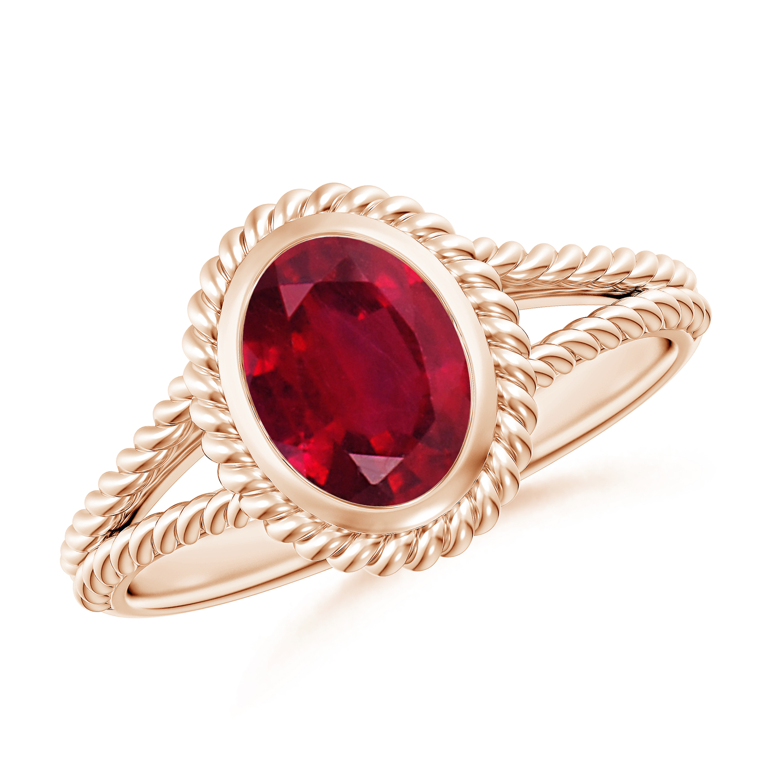 Oval Ruby (Manik) Twist Rope Split Shank Ring