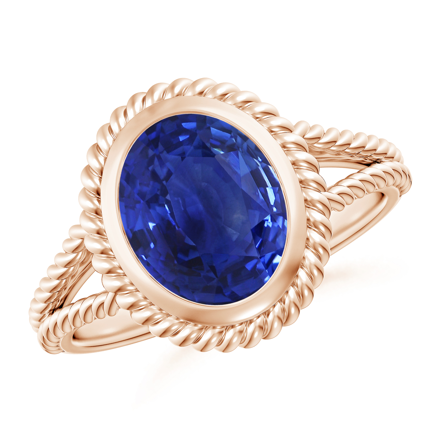  Oval Blue Sapphire (Neelam) Twist Rope Split Shank Ring 
