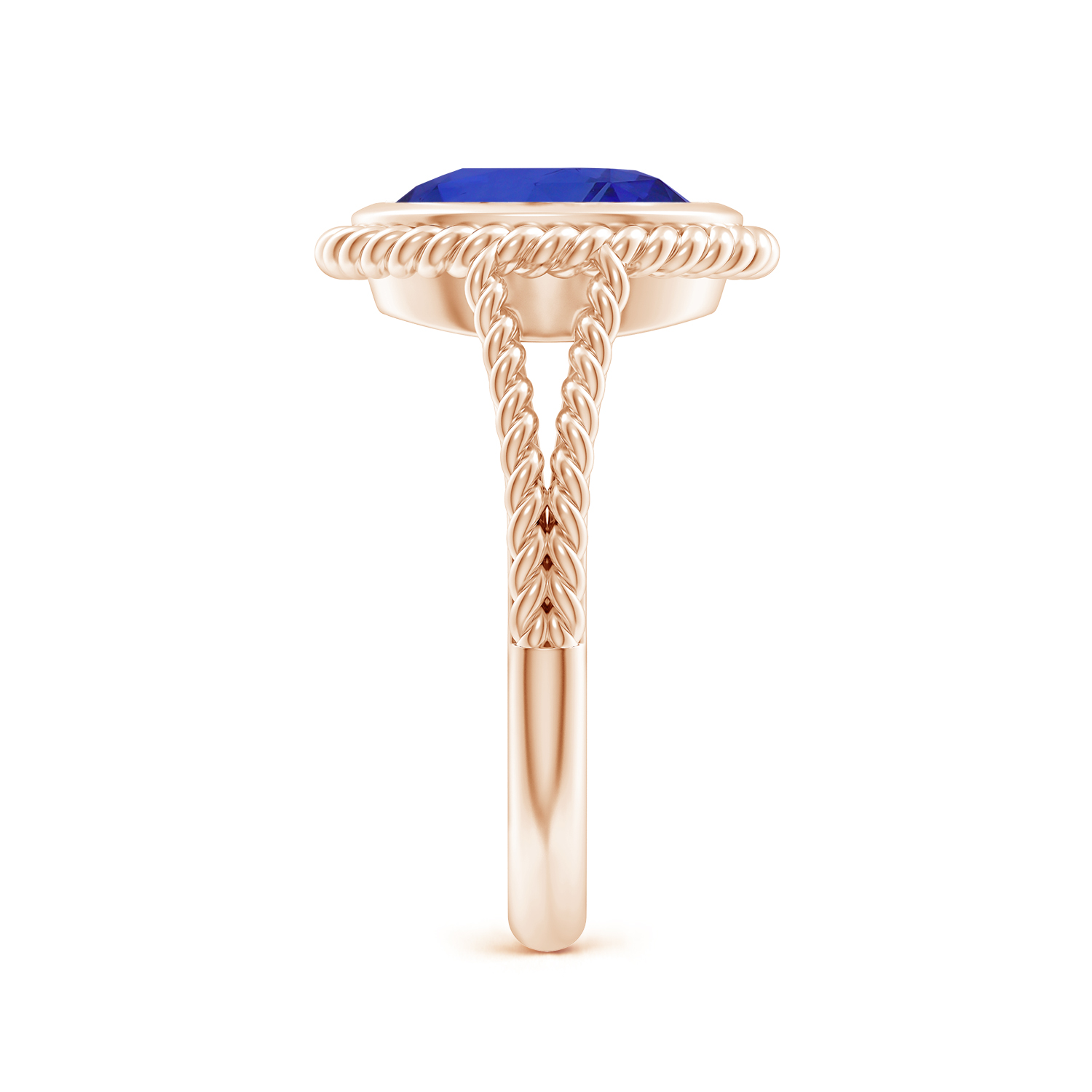  Oval Blue Sapphire (Neelam) Twist Rope Split Shank Ring 