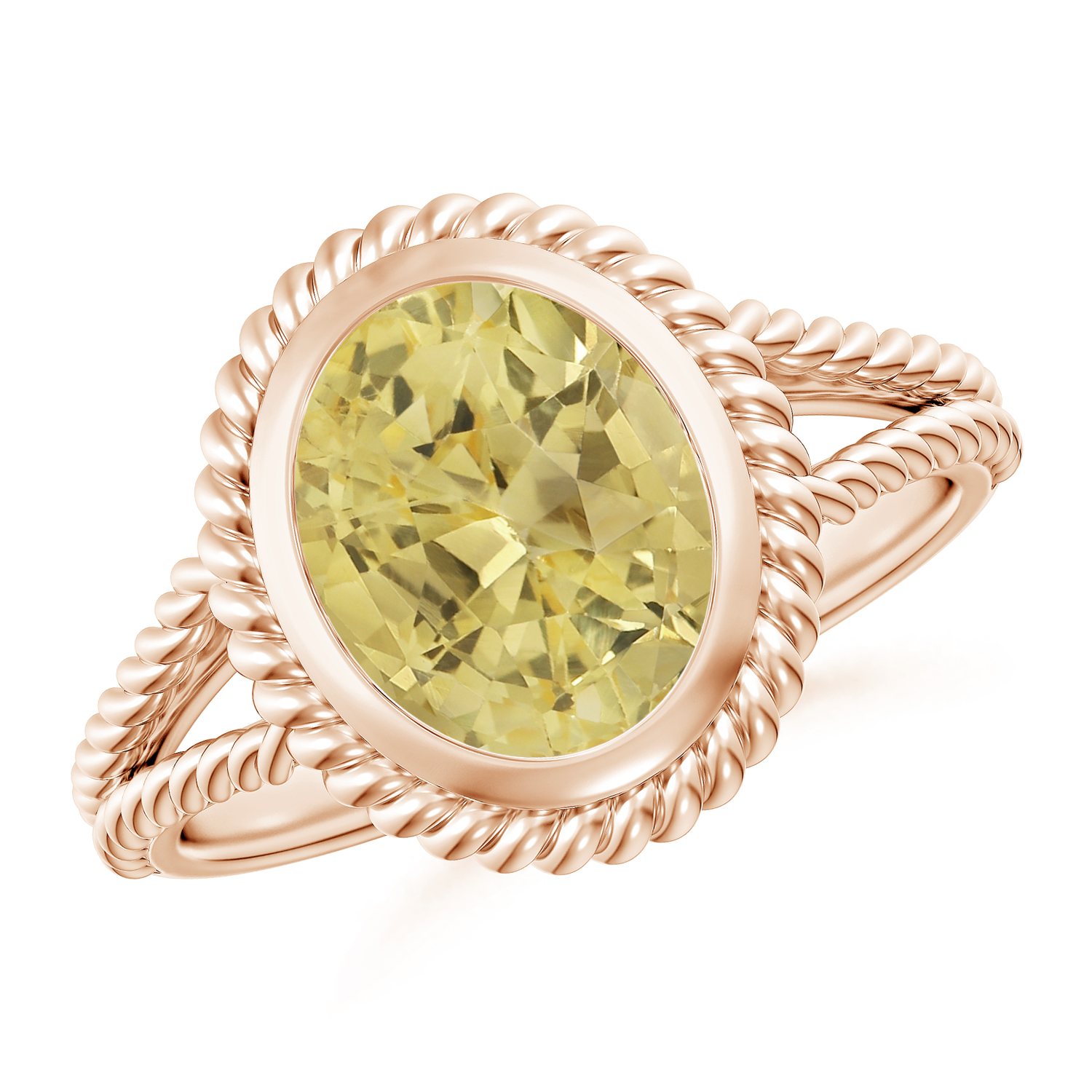  Oval Yellow Sapphire (Pukhraj) Twist Rope Split Shank Ring 