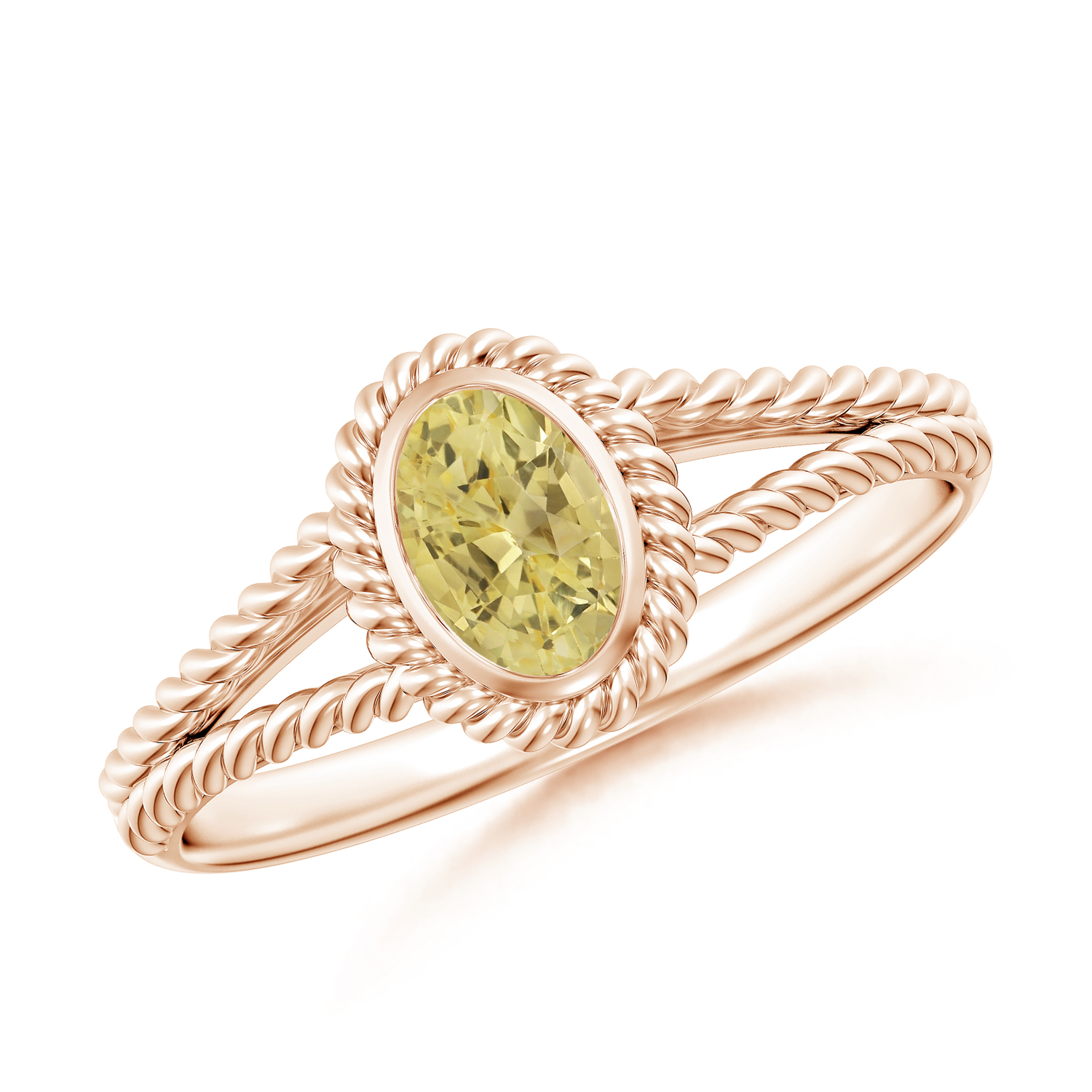 Oval Yellow Sapphire (Pukhraj) Twist Rope Split Shank Ring