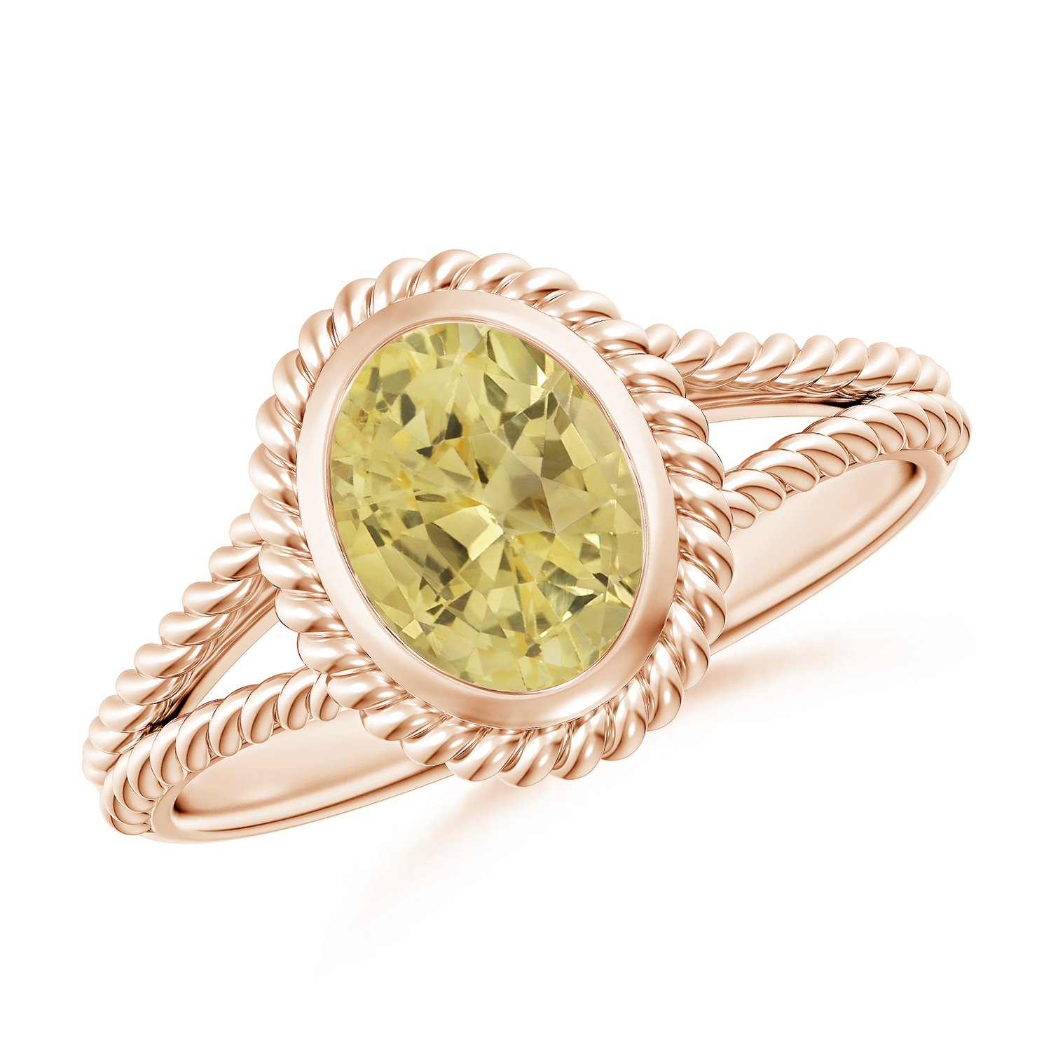 Oval Yellow Sapphire (Pukhraj) Twist Rope Split Shank Ring