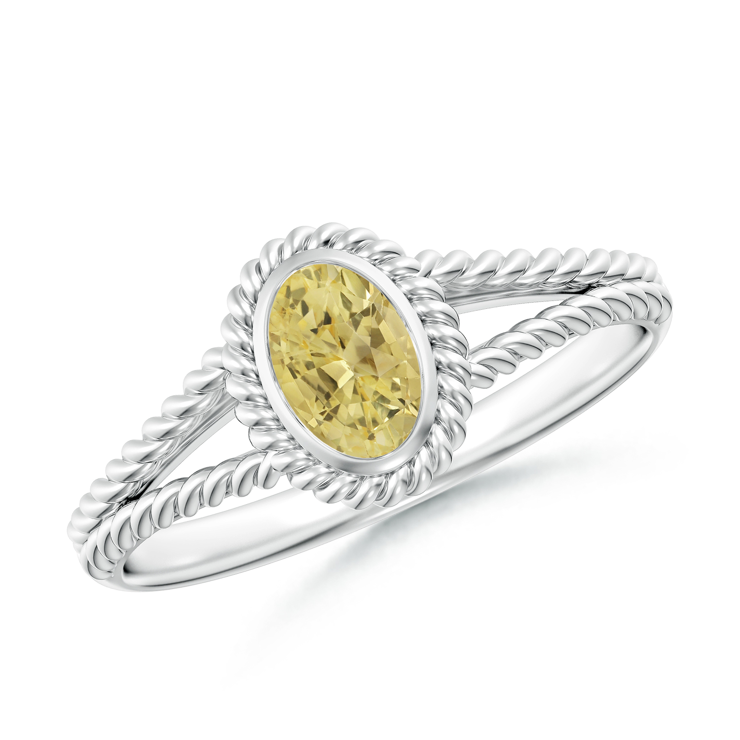 Oval Yellow Sapphire (Pukhraj) Twist Rope Split Shank Ring