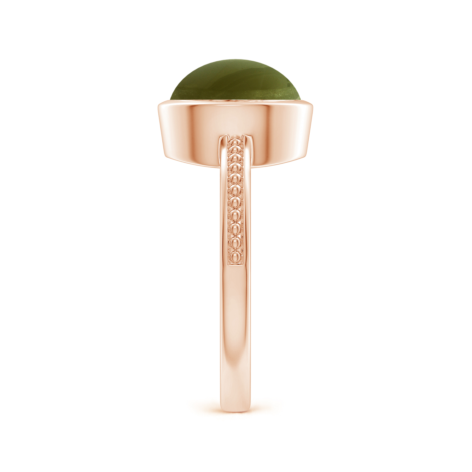 Bezel-Set Oval Cat's Eye (Lehsunia) Ring With Beaded Groove Shank
