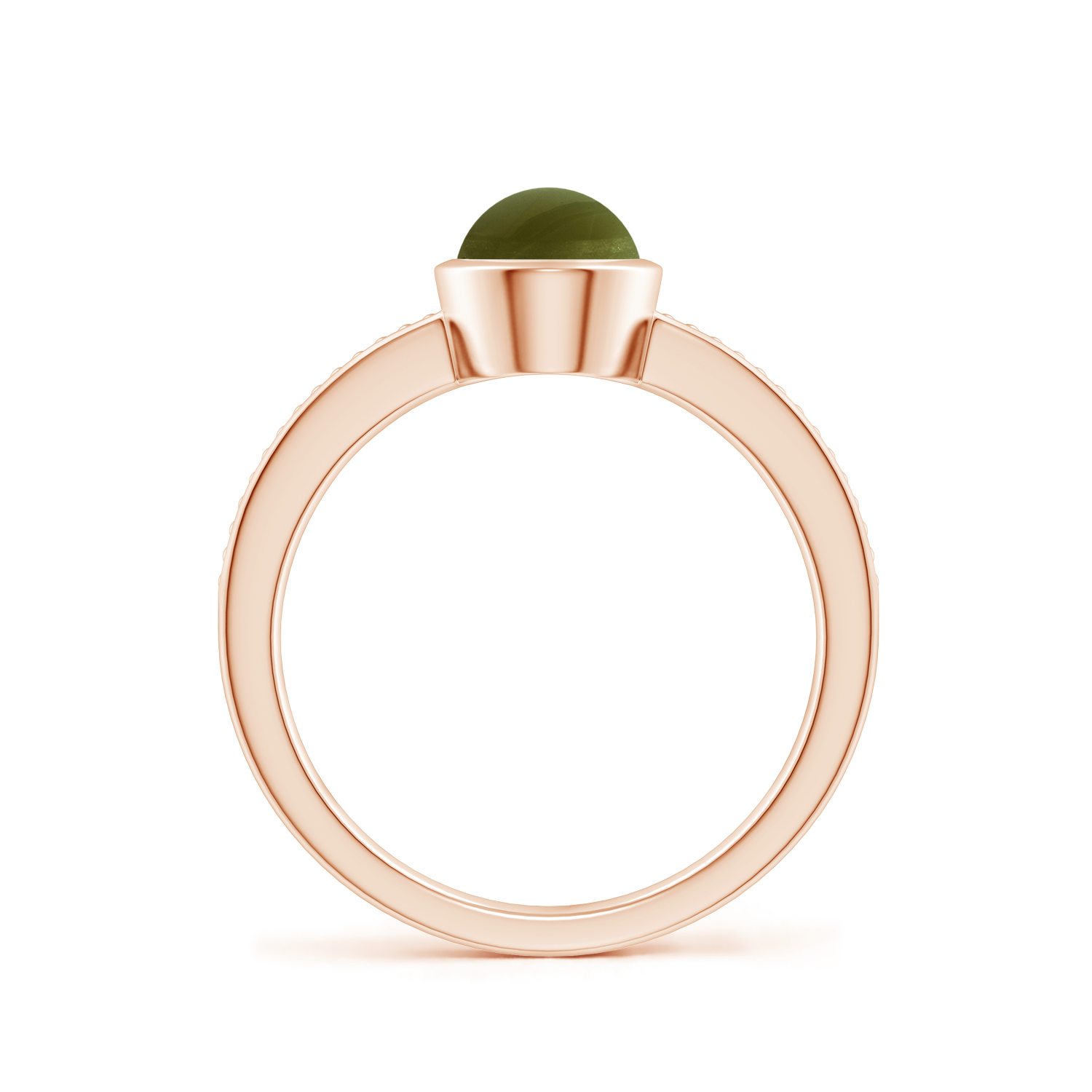 Bezel-Set Oval Cat's Eye (Lehsunia) Ring With Beaded Groove Shank