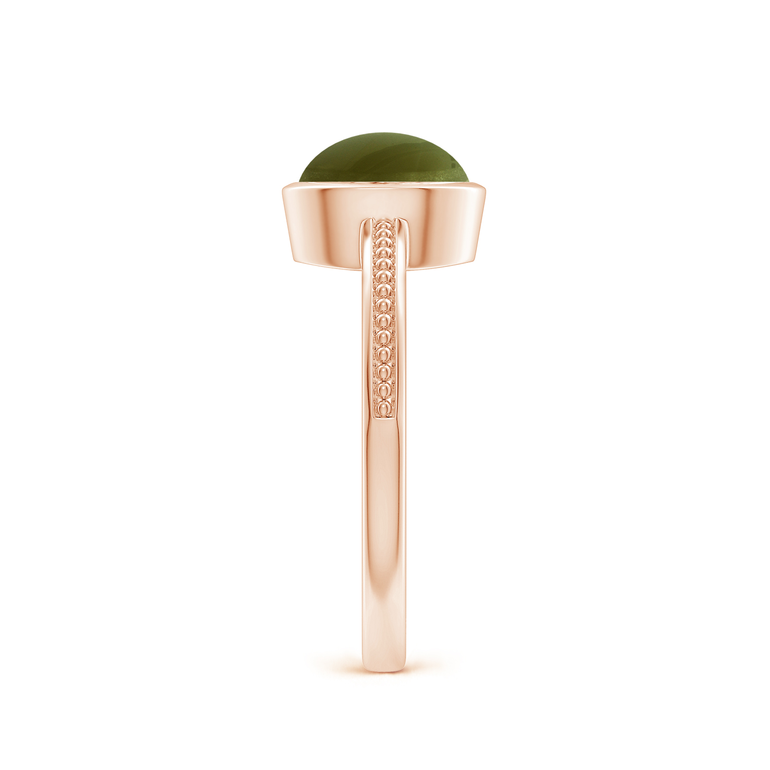 Bezel-Set Oval Cat's Eye (Lehsunia) Ring With Beaded Groove Shank