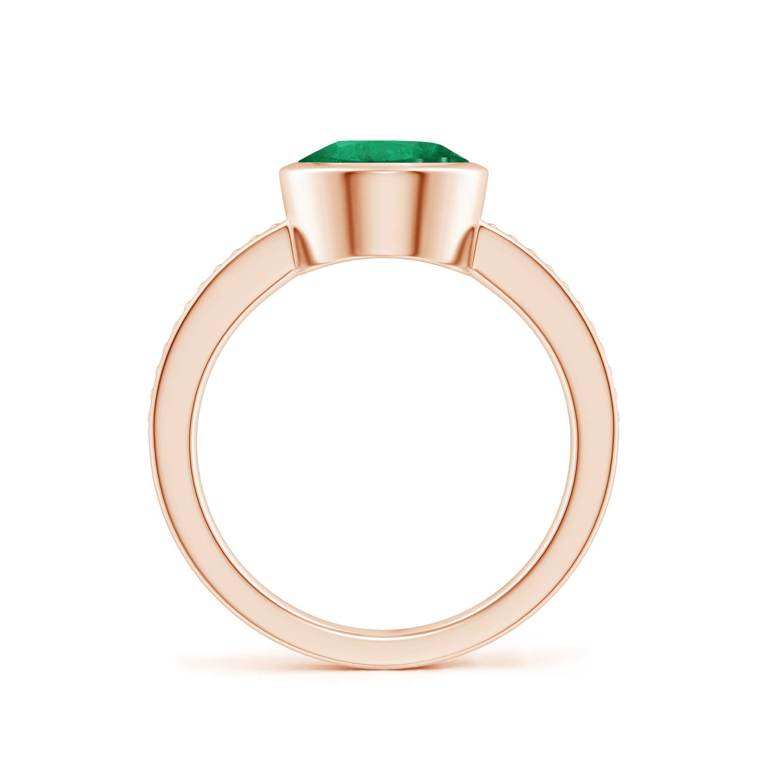 Bezel-Set Oval Emerald (Panna) Ring With Beaded Groove Shank