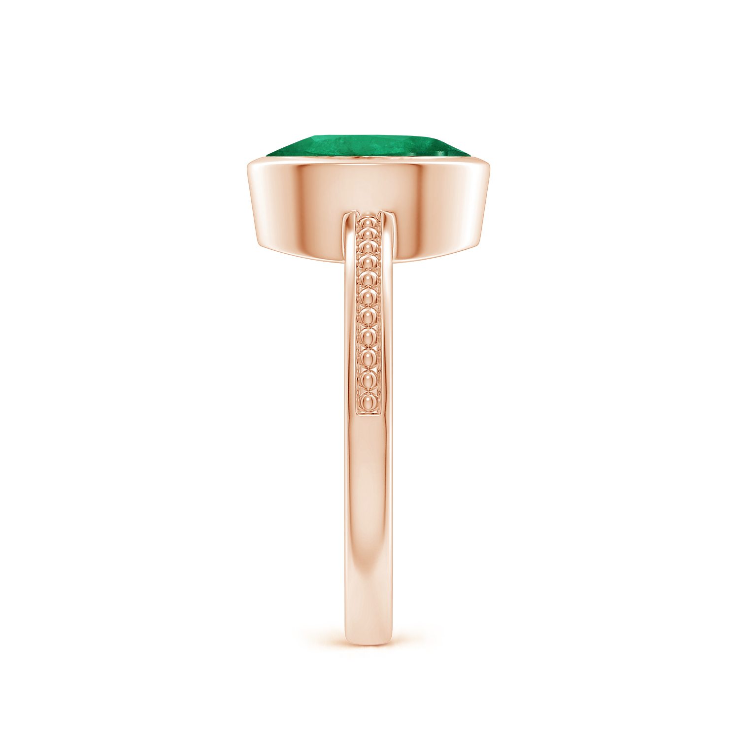 Bezel-Set Oval Emerald (Panna) Ring With Beaded Groove Shank