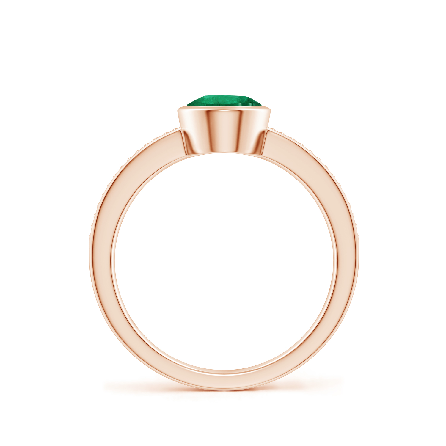Bezel-Set Oval Emerald (Panna) Ring With Beaded Groove Shank