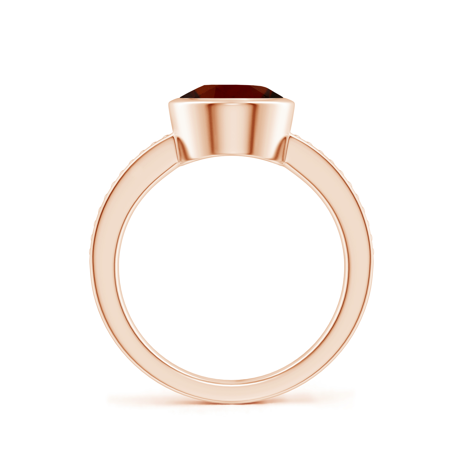 Bezel-Set Oval Hessonite (Gomed) Ring With Beaded Groove Shank