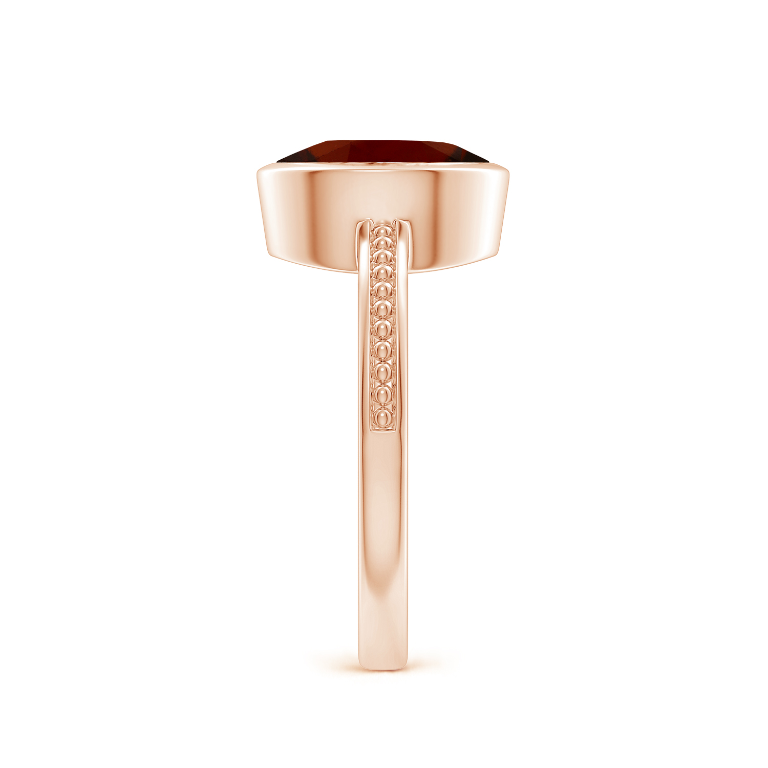 Bezel-Set Oval Hessonite (Gomed) Ring With Beaded Groove Shank