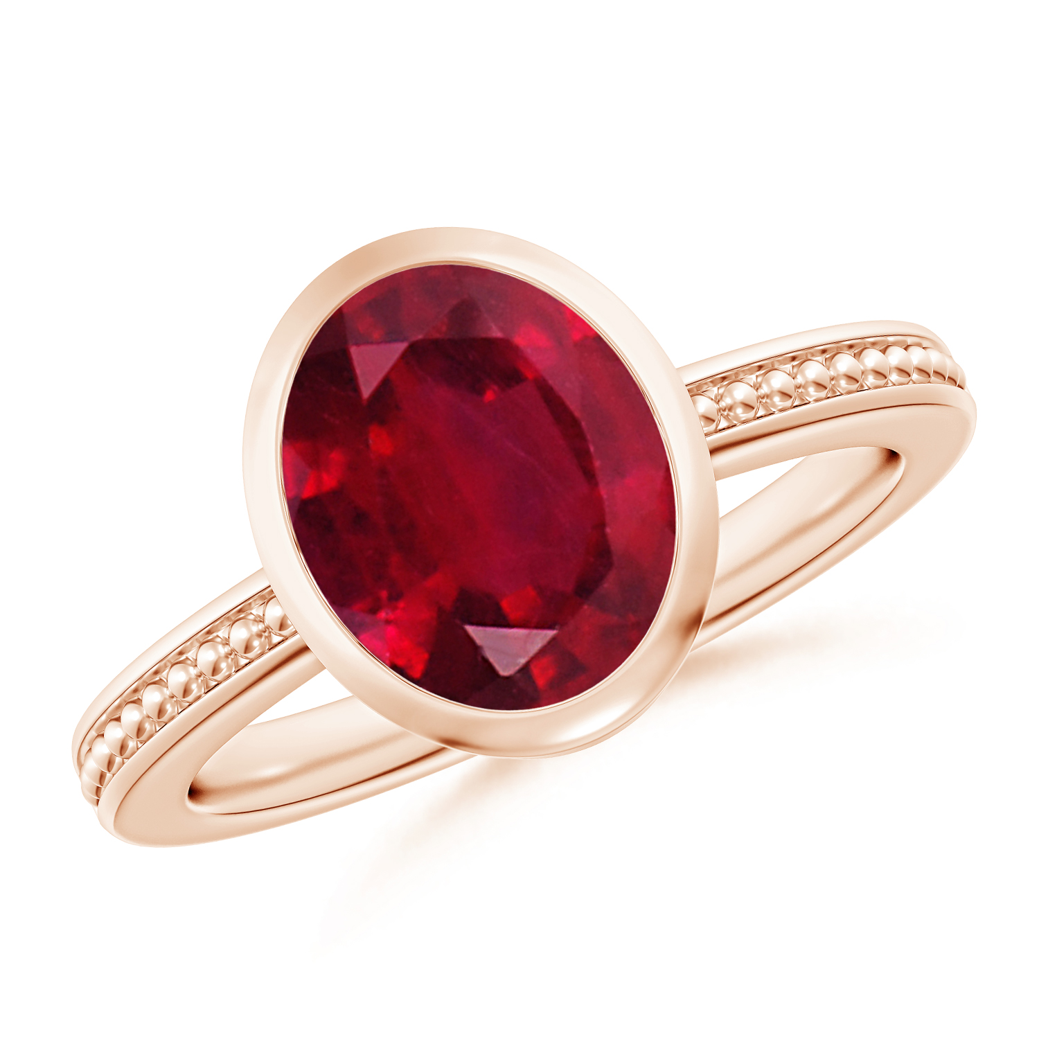 Bezel-Set Oval Ruby (Manik) Ring With Beaded Groove Shank