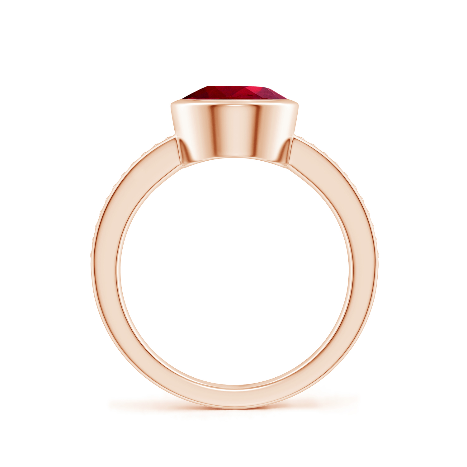 Bezel-Set Oval Ruby (Manik) Ring With Beaded Groove Shank
