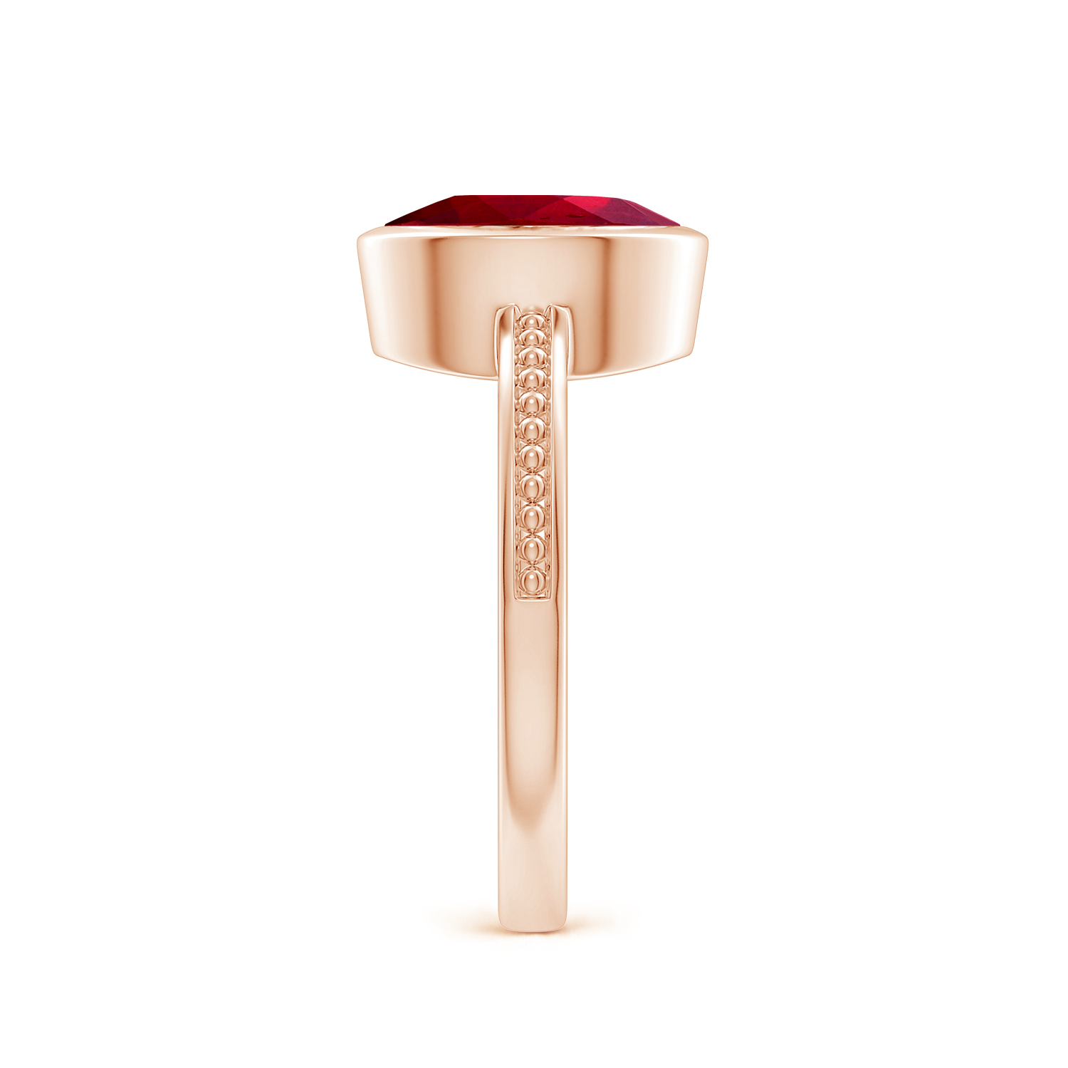Bezel-Set Oval Ruby (Manik) Ring With Beaded Groove Shank