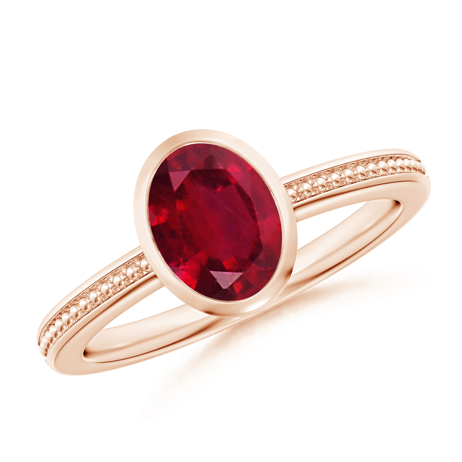 Bezel-Set Oval Ruby (Manik) Ring With Beaded Groove Shank
