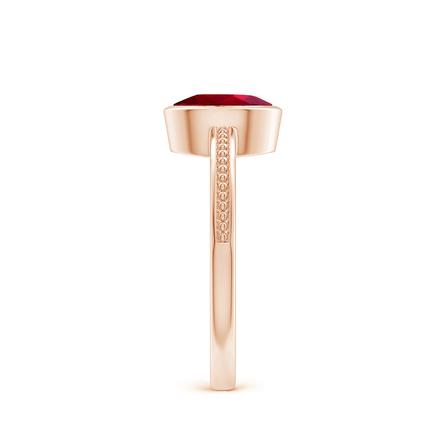 Bezel-Set Oval Ruby (Manik) Ring With Beaded Groove Shank