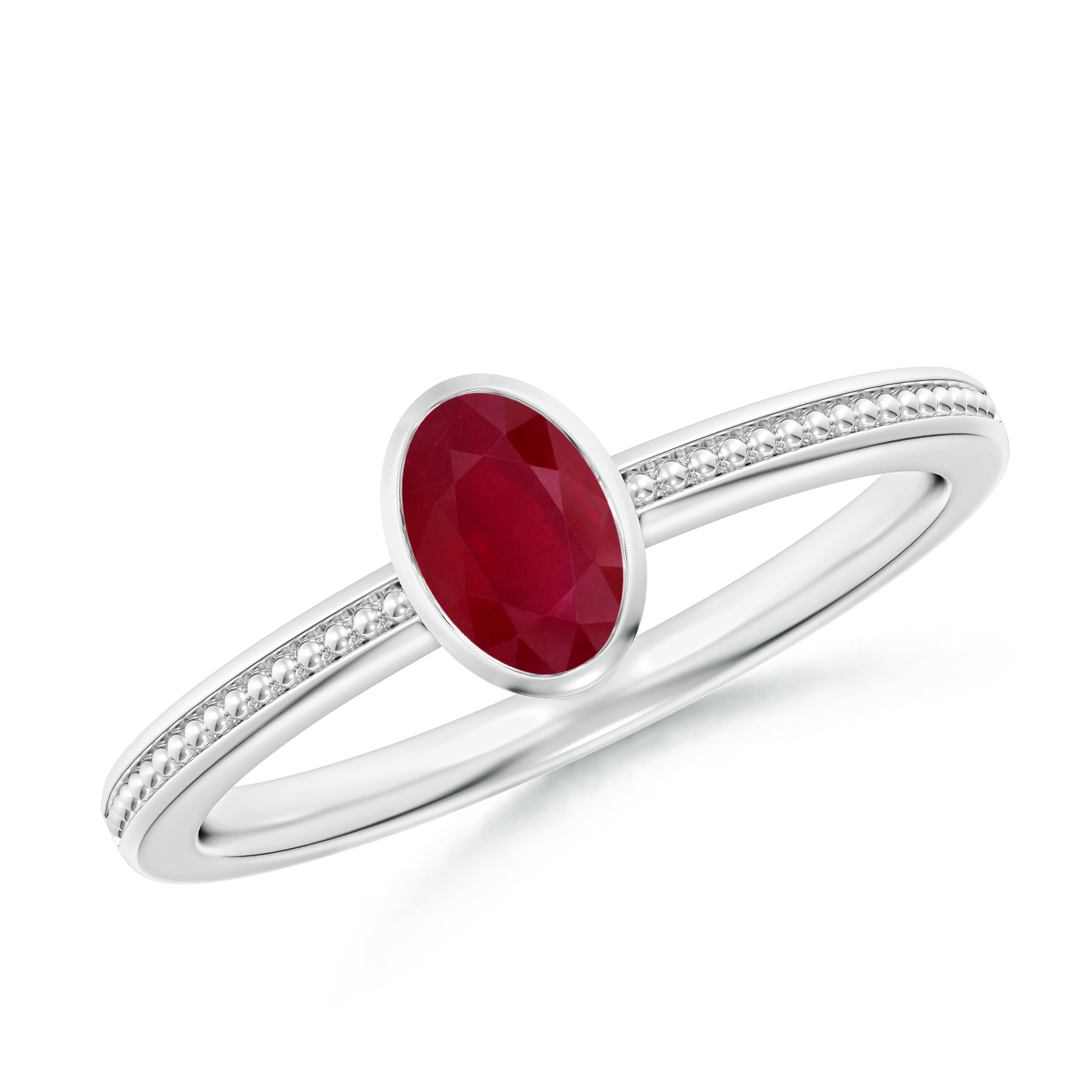 Bezel-Set Oval Ruby (Manik) Ring With Beaded Groove Shank