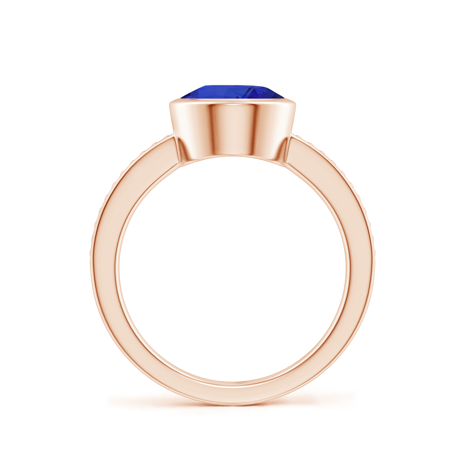 Bezel-Set Oval Blue Sapphire (Neelam) Ring With Beaded Groove Shank