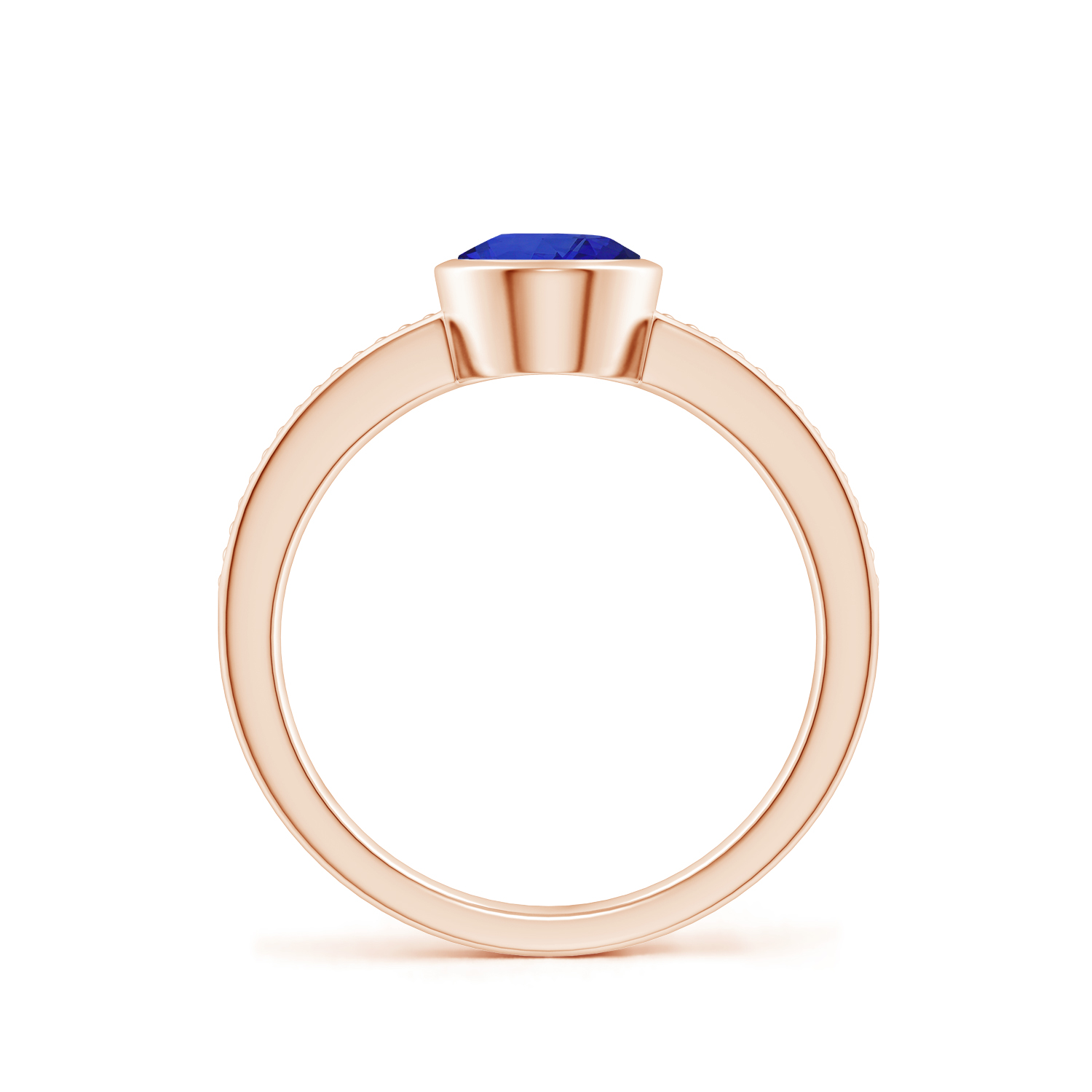 Bezel-Set Oval Blue Sapphire (Neelam) Ring With Beaded Groove Shank