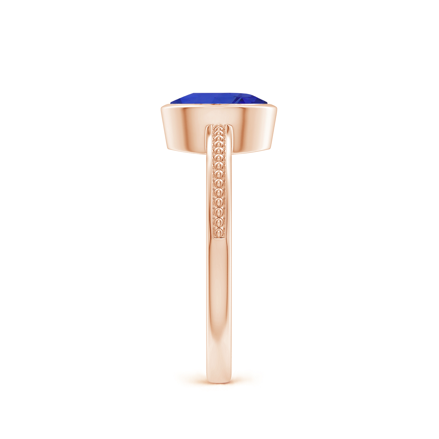 Bezel-Set Oval Blue Sapphire (Neelam) Ring With Beaded Groove Shank