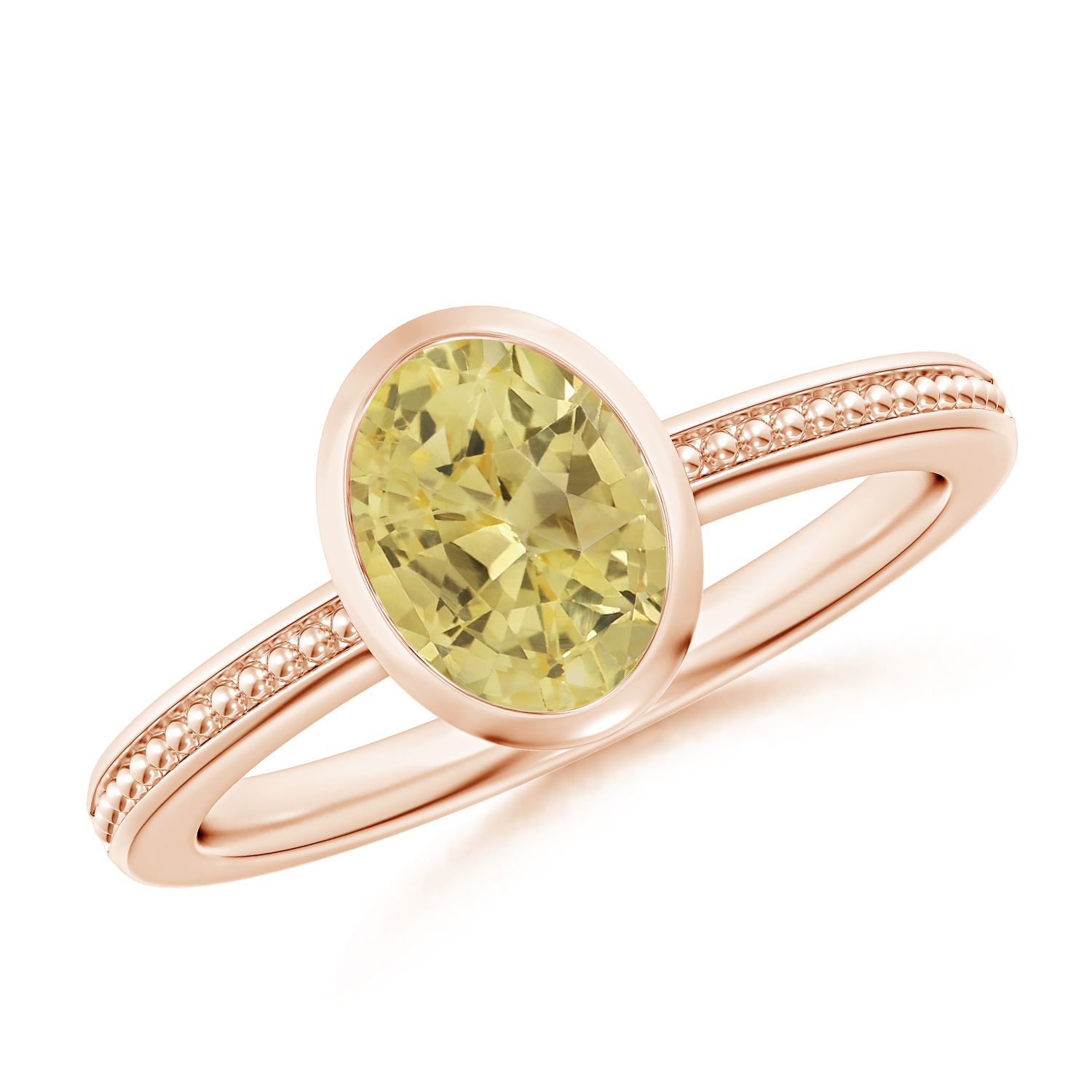 Bezel-Set Oval Yellow Sapphire (Pukhraj) Ring With Beaded Groove Shank