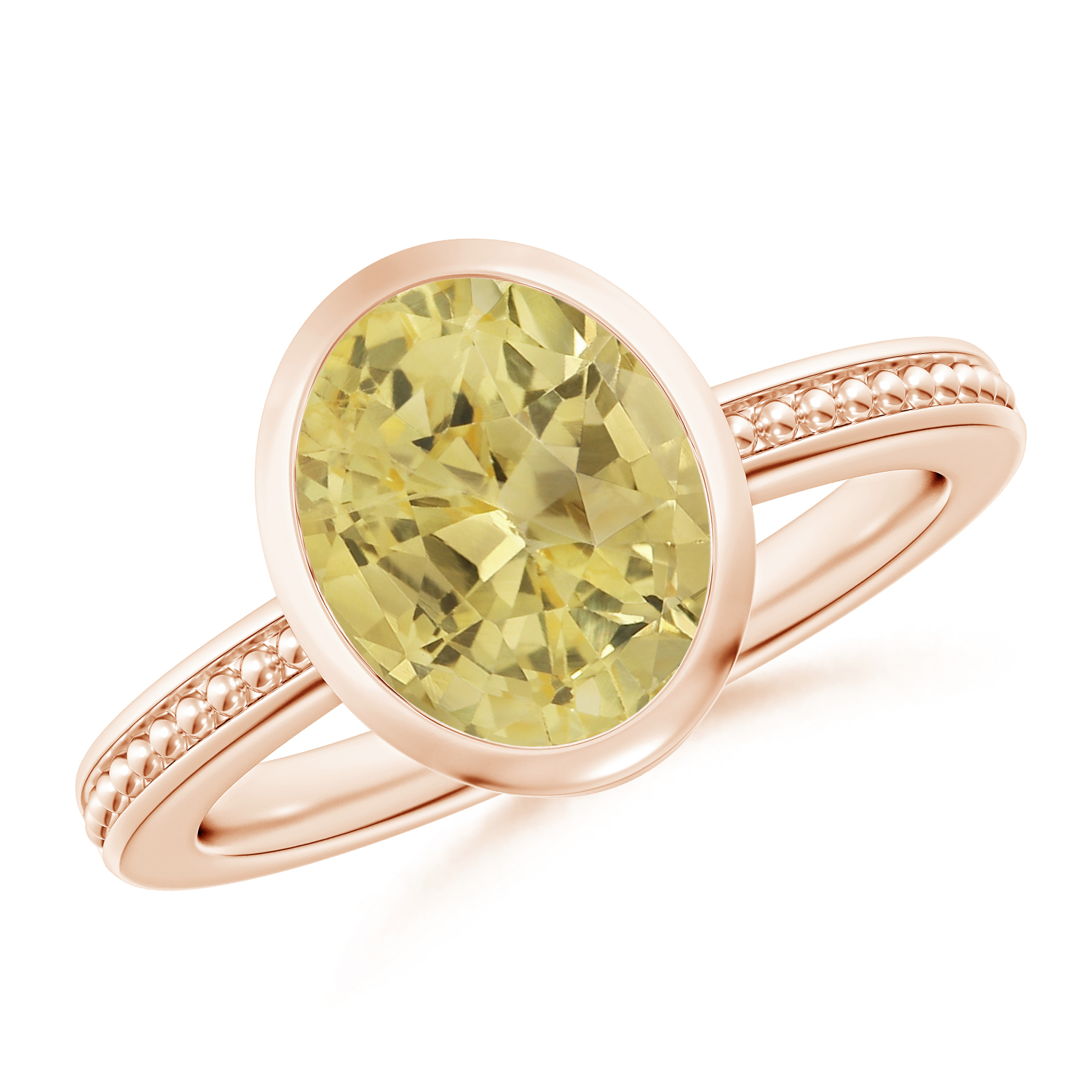 Bezel-Set Oval Yellow Sapphire (Pukhraj) Ring With Beaded Groove Shank