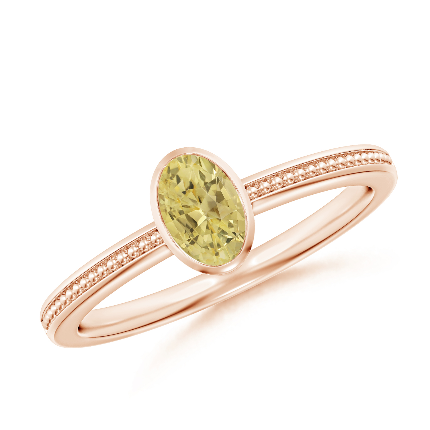 Bezel-Set Oval Yellow Sapphire (Pukhraj) Ring With Beaded Groove Shank
