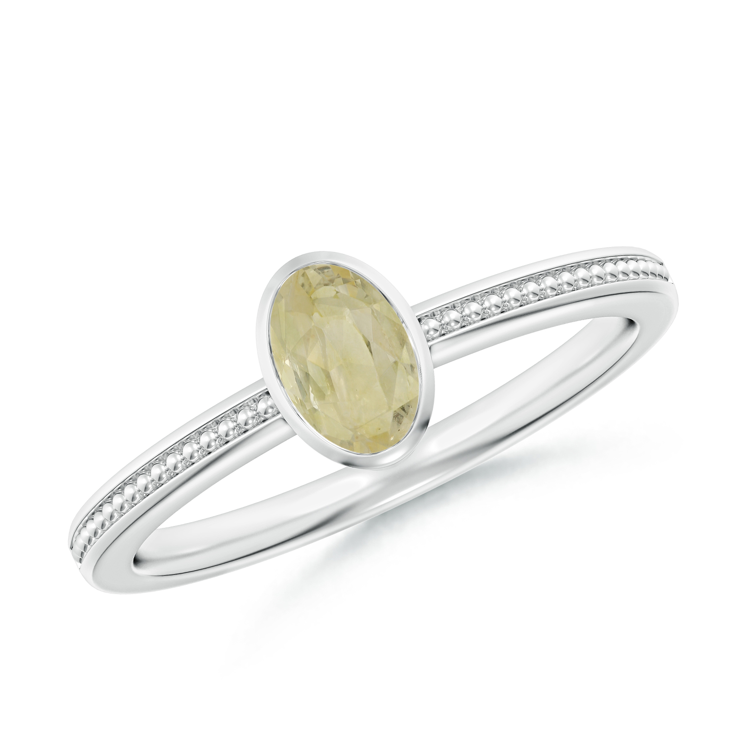 Bezel-Set Oval Yellow Sapphire (Pukhraj) Ring With Beaded Groove Shank