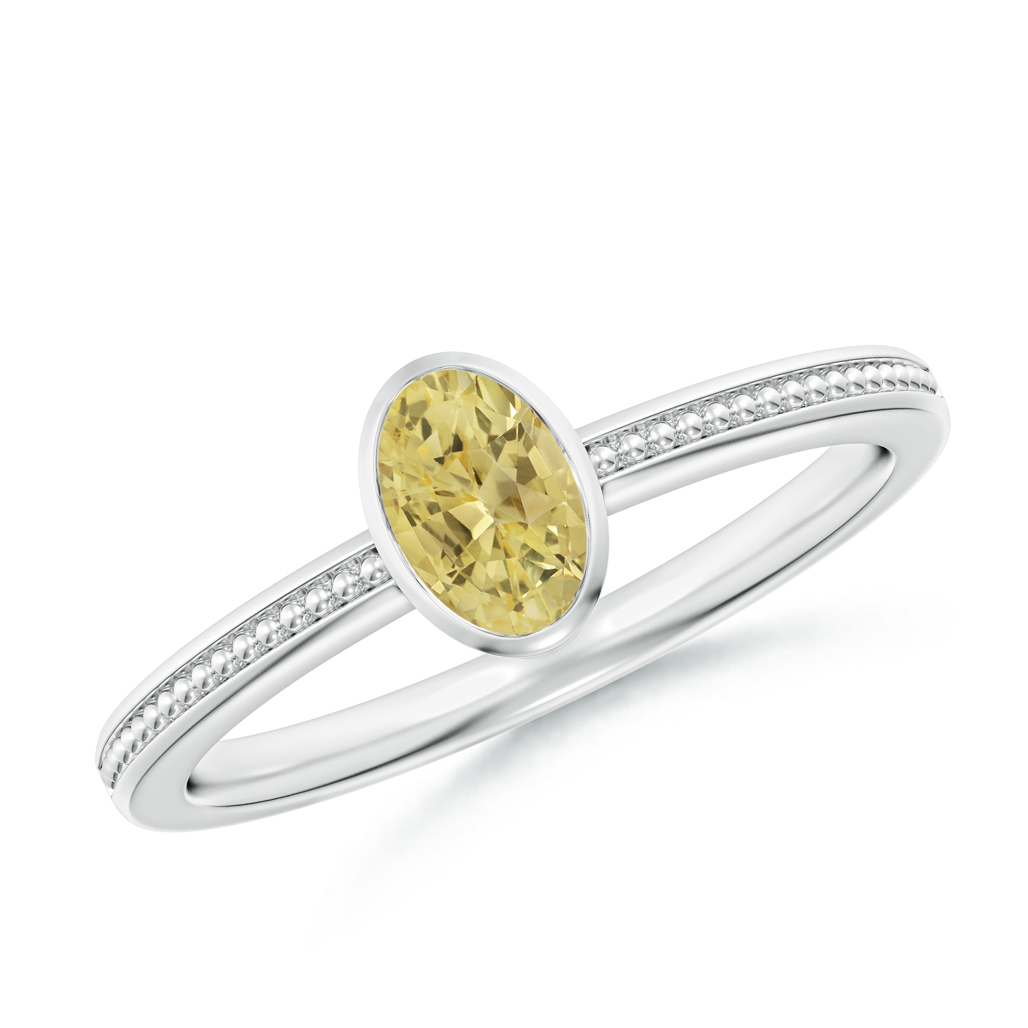 Bezel-Set Oval Yellow Sapphire (Pukhraj) Ring With Beaded Groove Shank