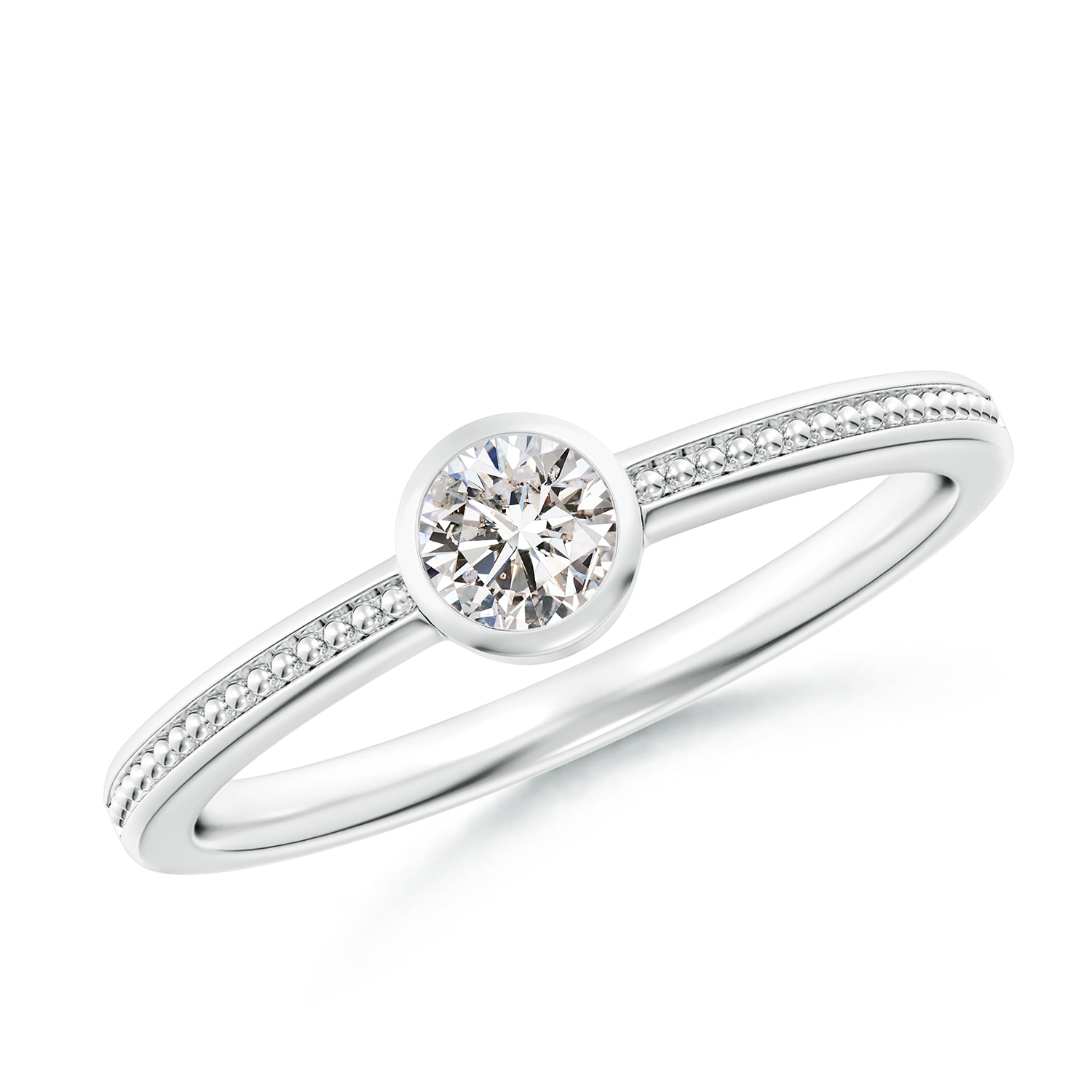 Bezel-Set Round Diamond (Heera) Ring With Beaded Groove Shank