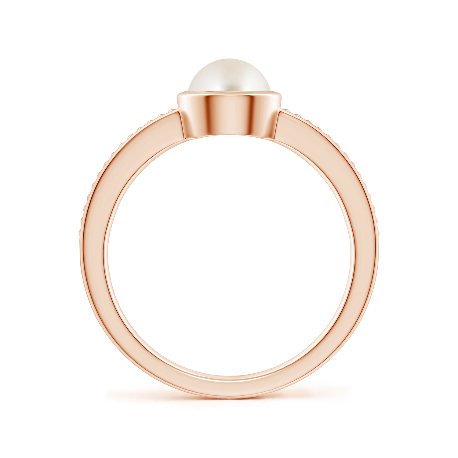 Bezel-Set Round Pearl (Moti) Ring With Beaded Groove Shank