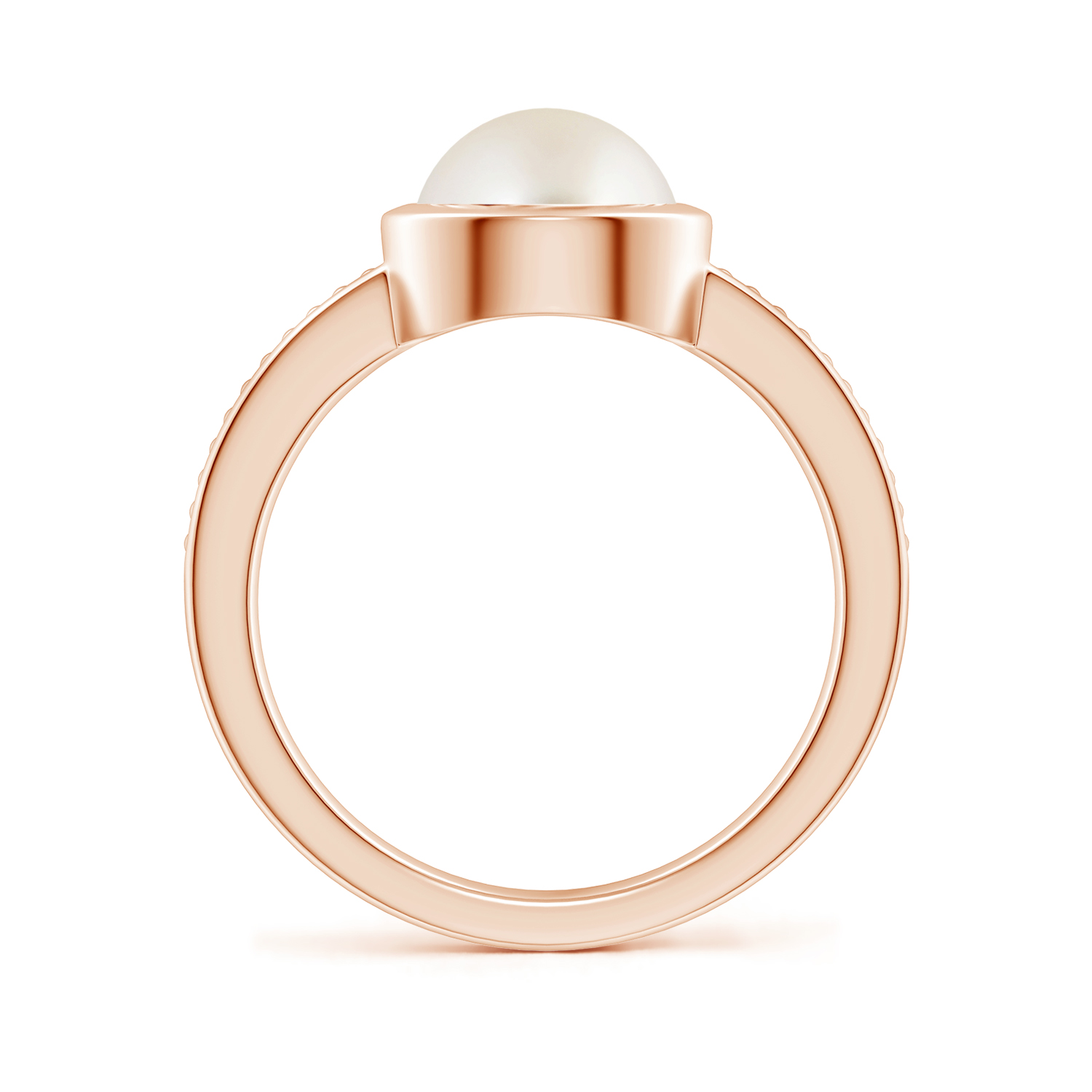 Bezel-Set Round Pearl (Moti) Ring With Beaded Groove Shank